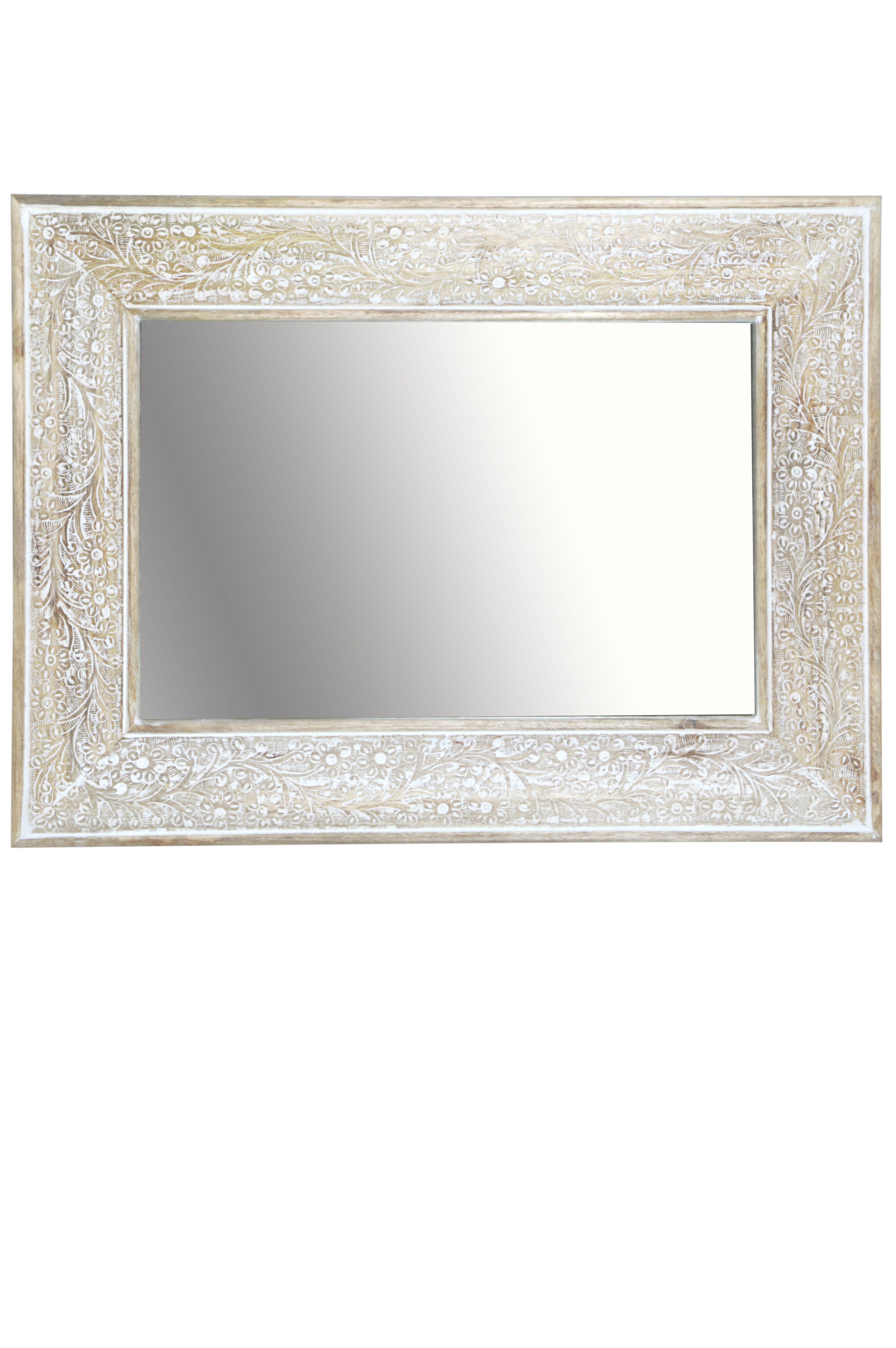 Marrakesch Orient & Mediterran Interior Wandspiegel Orientalischer Wandspiegel Lola modern aus Massivholz in Weiß 60 cm (1-St), Handarbeit