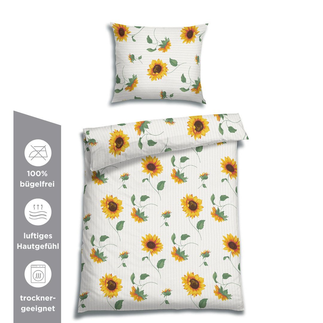 Florella Bettwäsche Little sun Soft-Touch Seersucker, 50% Baumwolle, 50% Viskose, Seersucker, 2 teilig, bügelfrei, mit Reißverschluss mit Metalschieber
