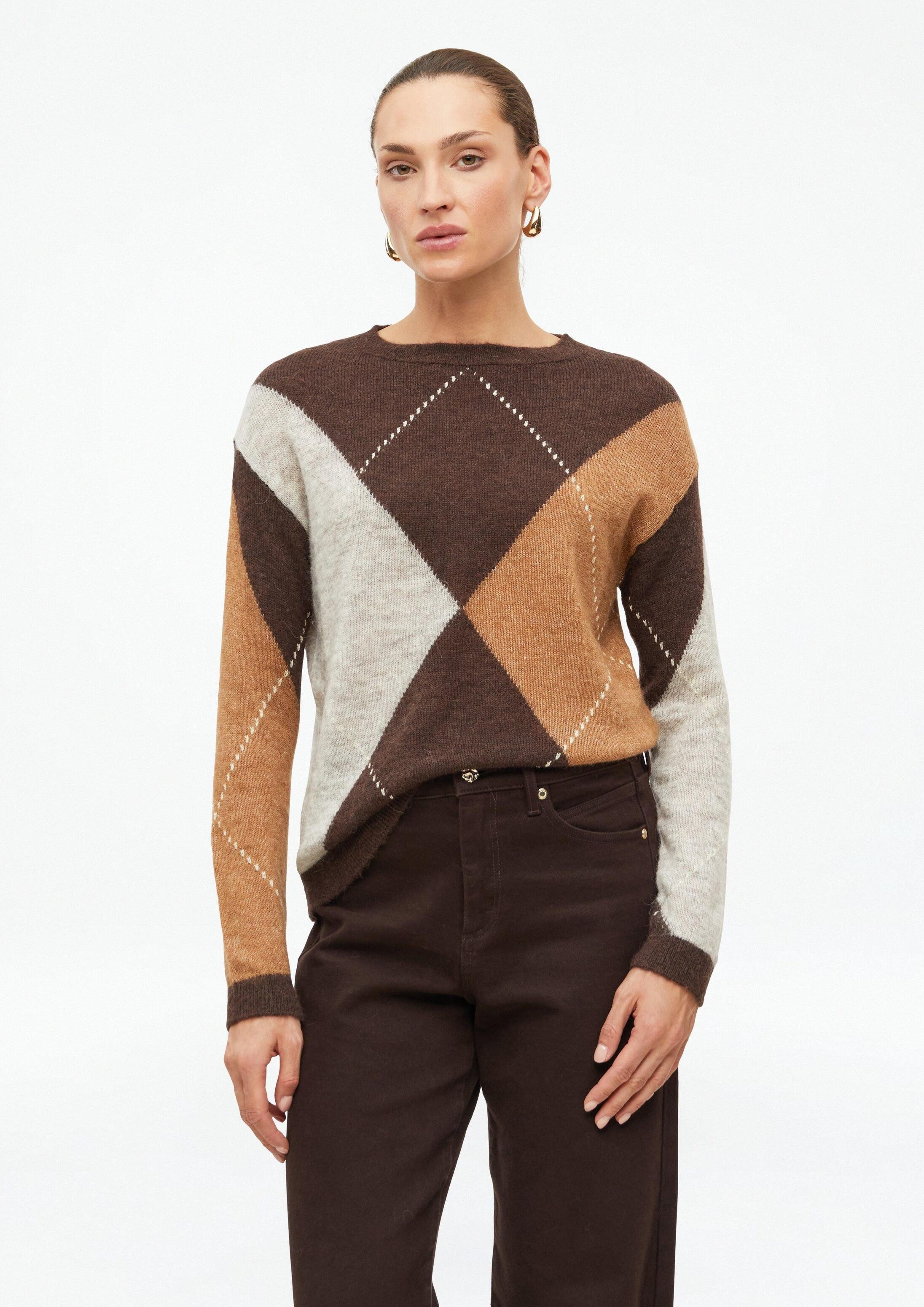 s.Oliver Longpullover Strickpullover Feinstrickpullover aus Alpakamix mit Rauten-Muster
