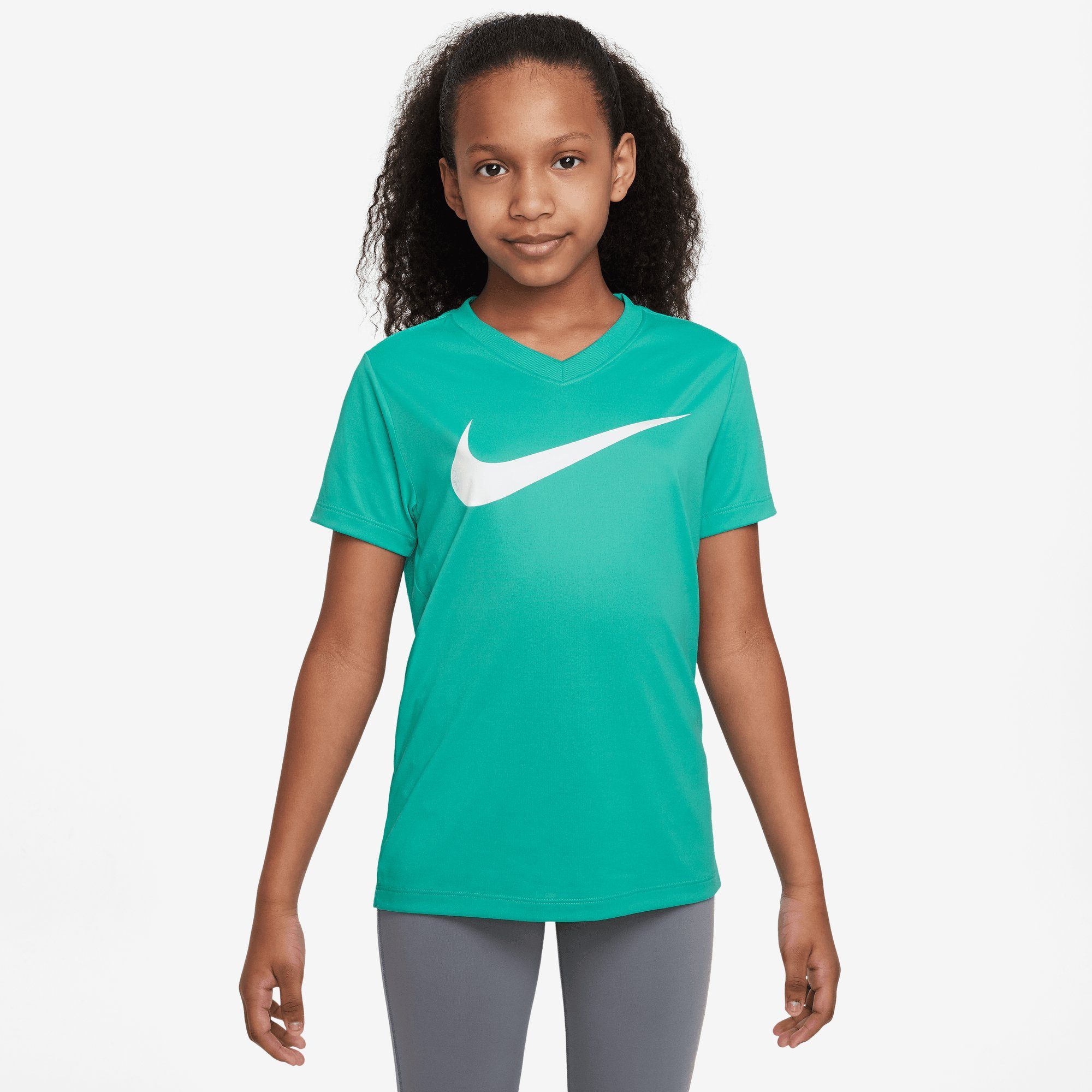 KIDS' (GIRLS) LEGEND Trainingsshirt JADE V-NECK CLEAR II BIG T-SHIRT DRI-FIT Nike TRAINING