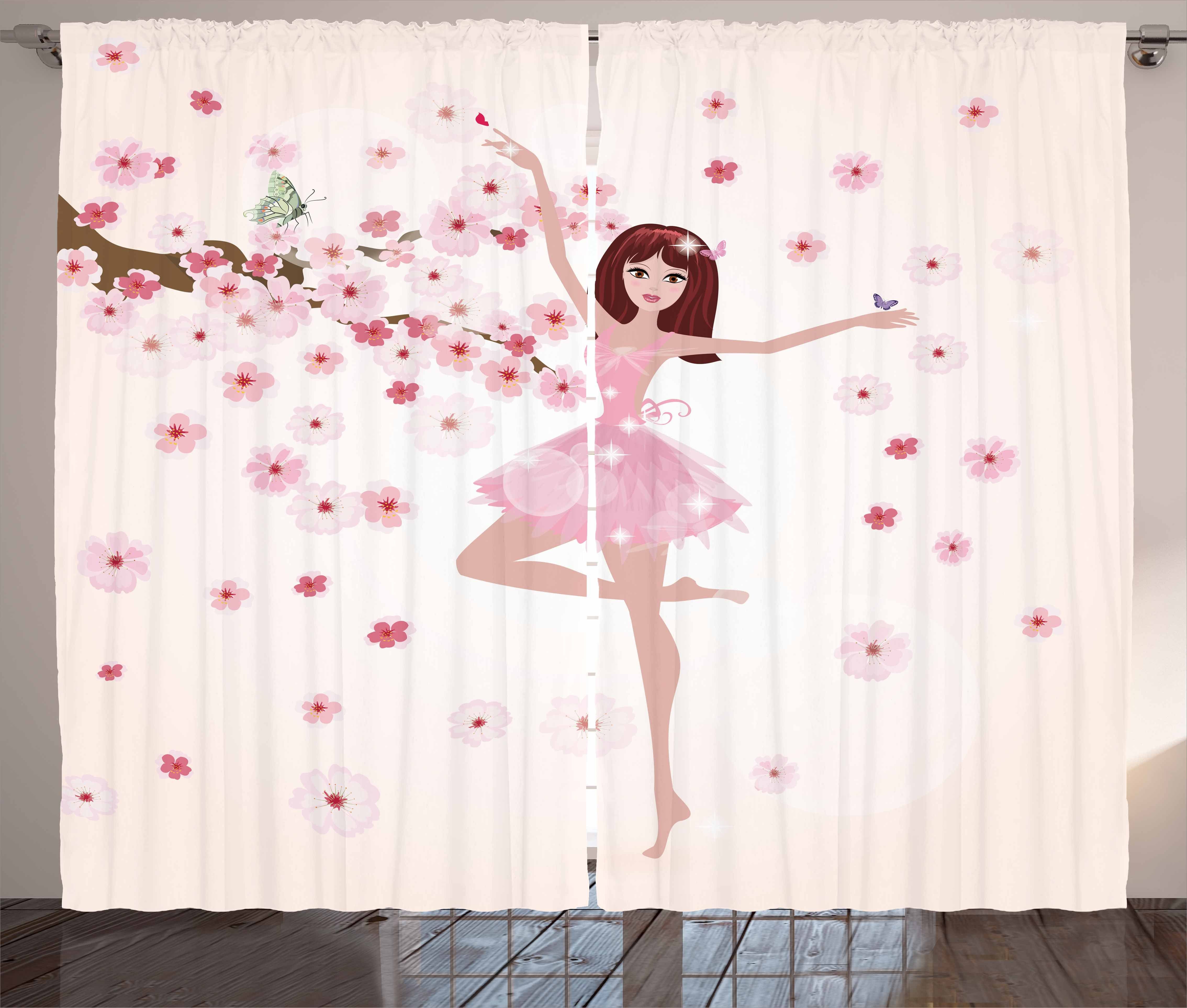 Gardine Schlafzimmer Kräuselband Vorhang mit Schlaufen und Haken, Abakuhaus, Ballett Ballerina-Mädchen Sakura Baum