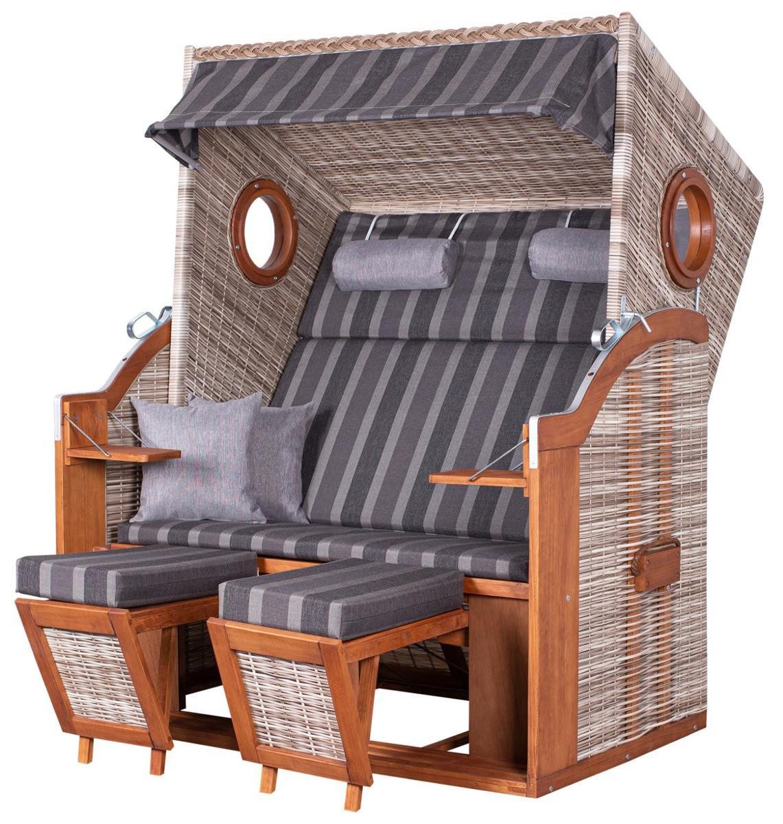 deVries PURE® Strandkorb Wave XL - PE seashell - Dessin 402, BxTxH: 140x80x160 cm, Halblieger, Ostsee-Strandkorb, feines Pinienholz - Bullaugen - inkl. Schutzhülle