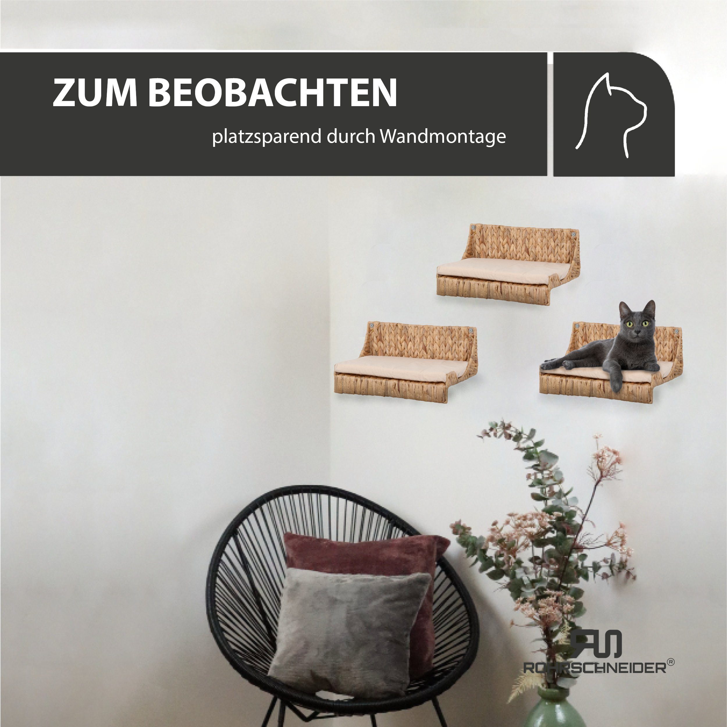 Rohrschneider Katzen-Kletterwand Katzenkletterwand Fenja Katzenstufen Wand Kletteretage Wasserhyzinthe