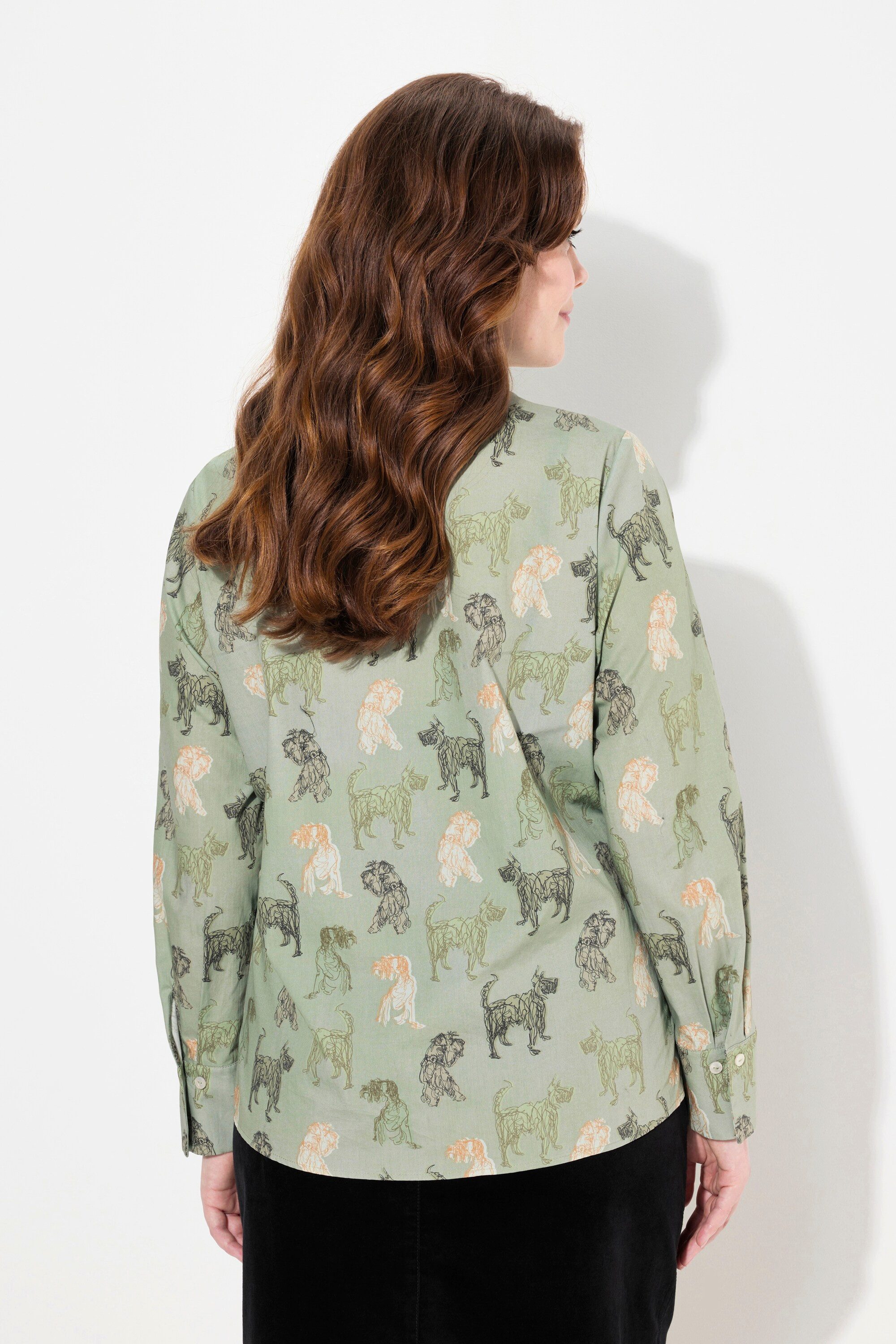 Ulla Popken Longbluse Bluse Landhausdruck Kelchkragen Langarm