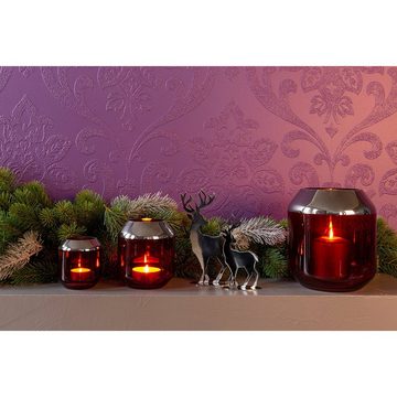Fink Teelichthalter Teelichthalter SMILLA - rot - Glas - H.20,6cm x B.18cm, mundgeblasen - folierter silberfarbener Rand - Ø Öffnung: 11,5 cm