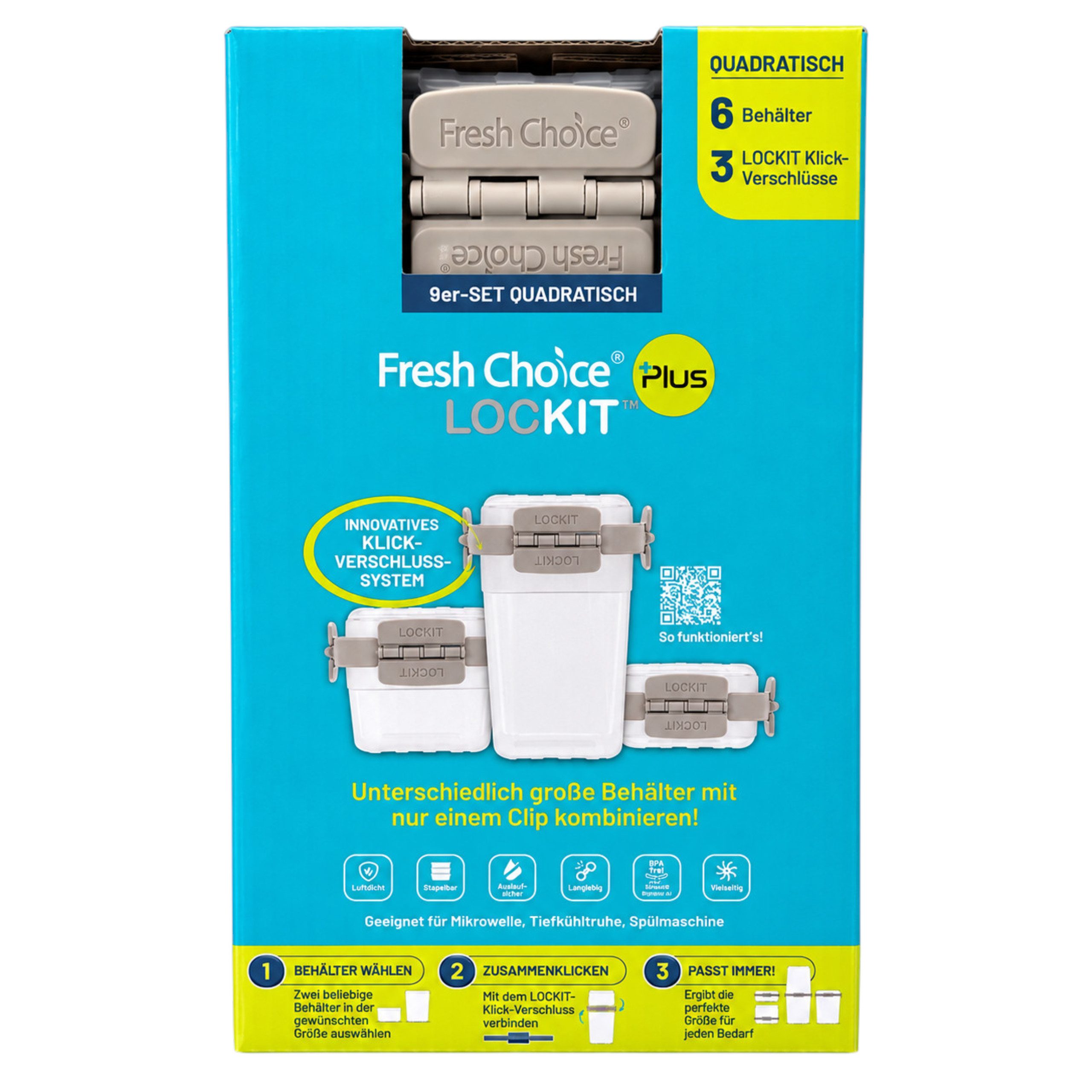 Fresh Choice Aufbewahrungsbox Fresh Choice Plus LOCKIT Fridge Square 9-teilig 160 460 1000 ml