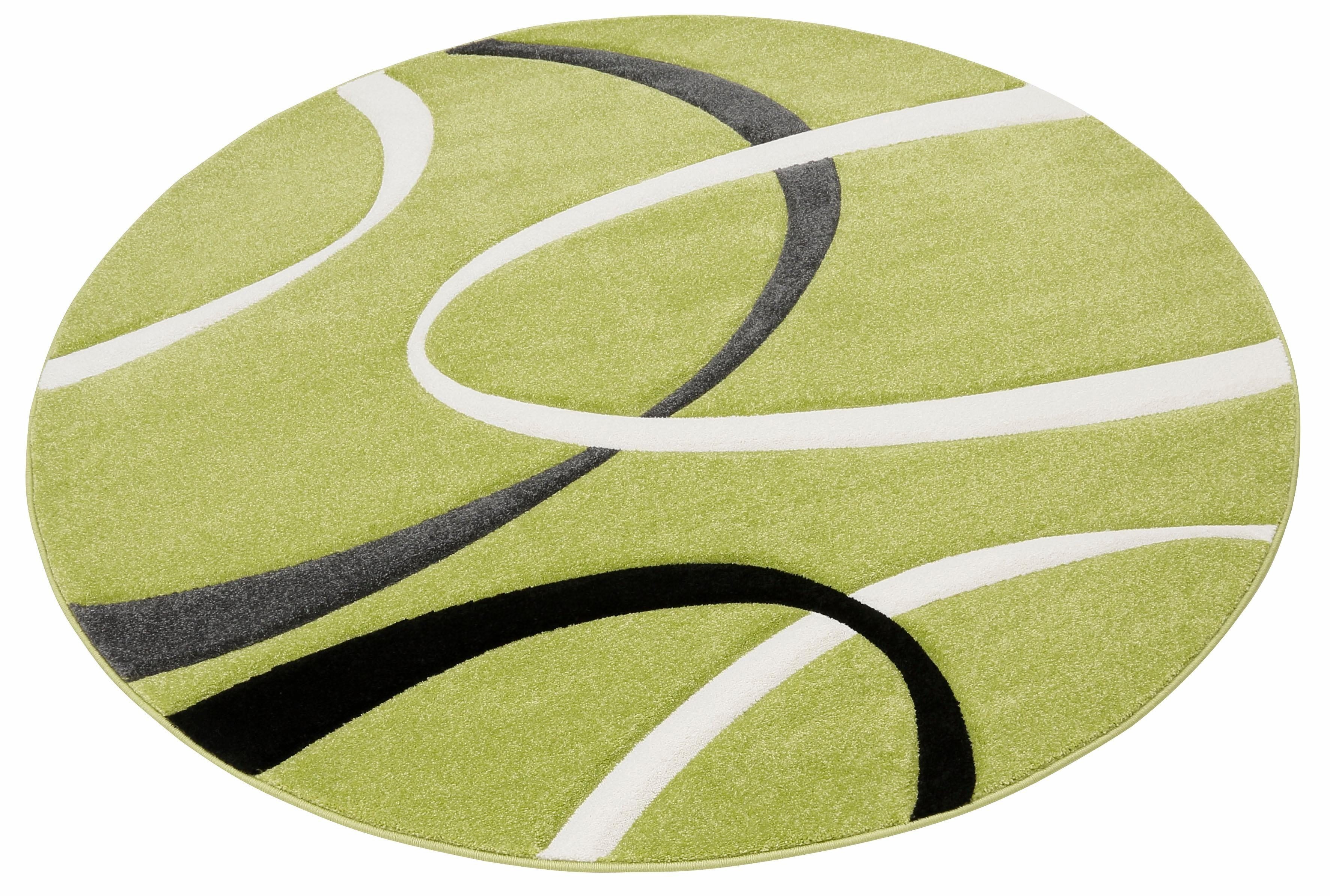 grün Teppich Kurzflor, rund, Höhe: home, handgearbeiteter mm, 3D-Design rund, 13 Bilbao, my Konturenschnitt, elegant,