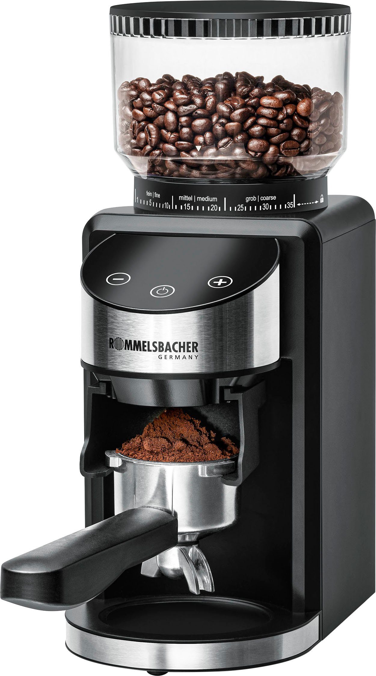 Rommelsbacher Kaffeemühle EKM 400, 200 W, Kegelmahlwerk, 220 g Bohnenbehälter, mit Kegelmahlwerk, Antistatik-Funktion, 35 Mahlgrade