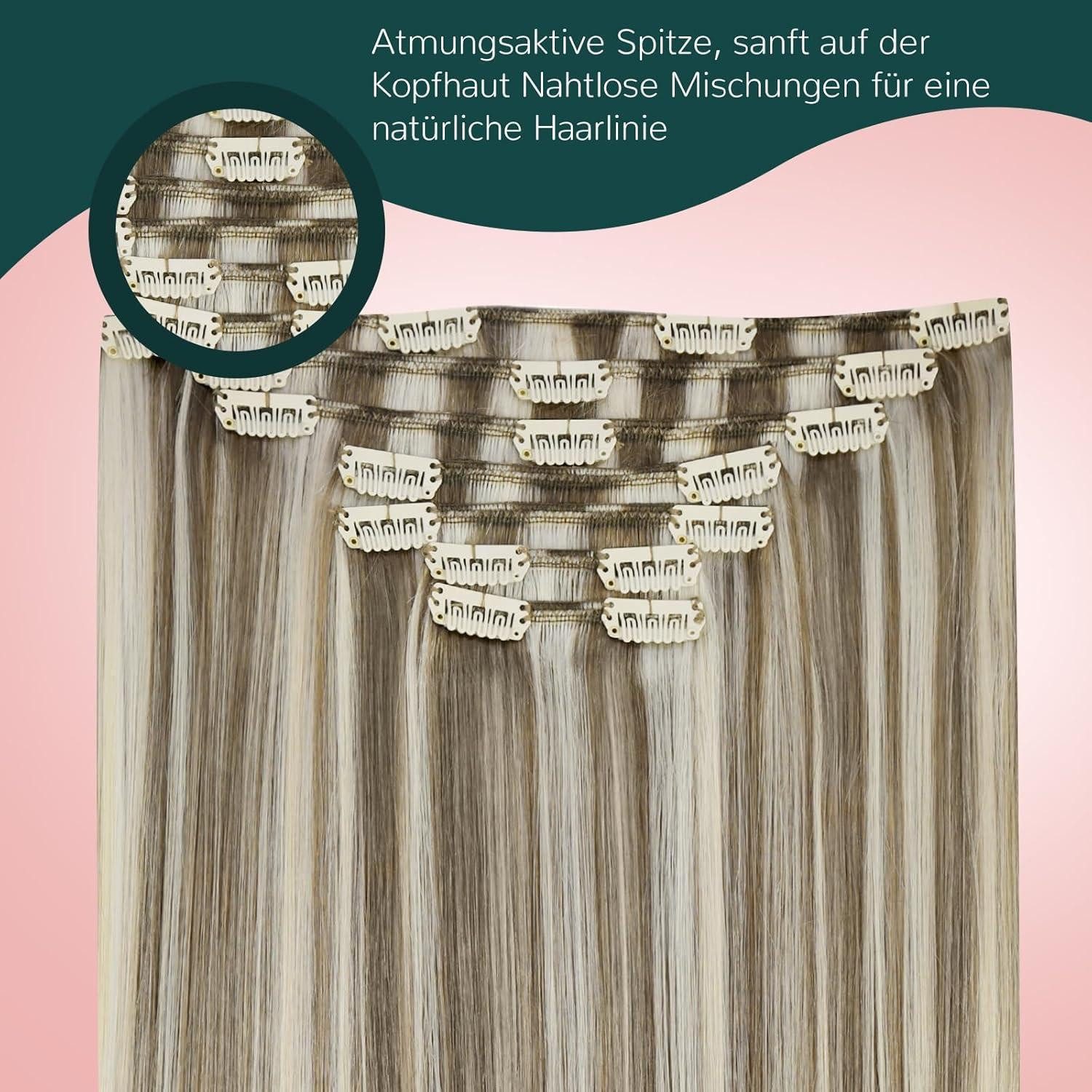 LuxusKollektion Echthaar-Extension Extensions Clip in Echthaar Remy Glatt Blond 35cm 7pcs 1-10 cp #P8 60