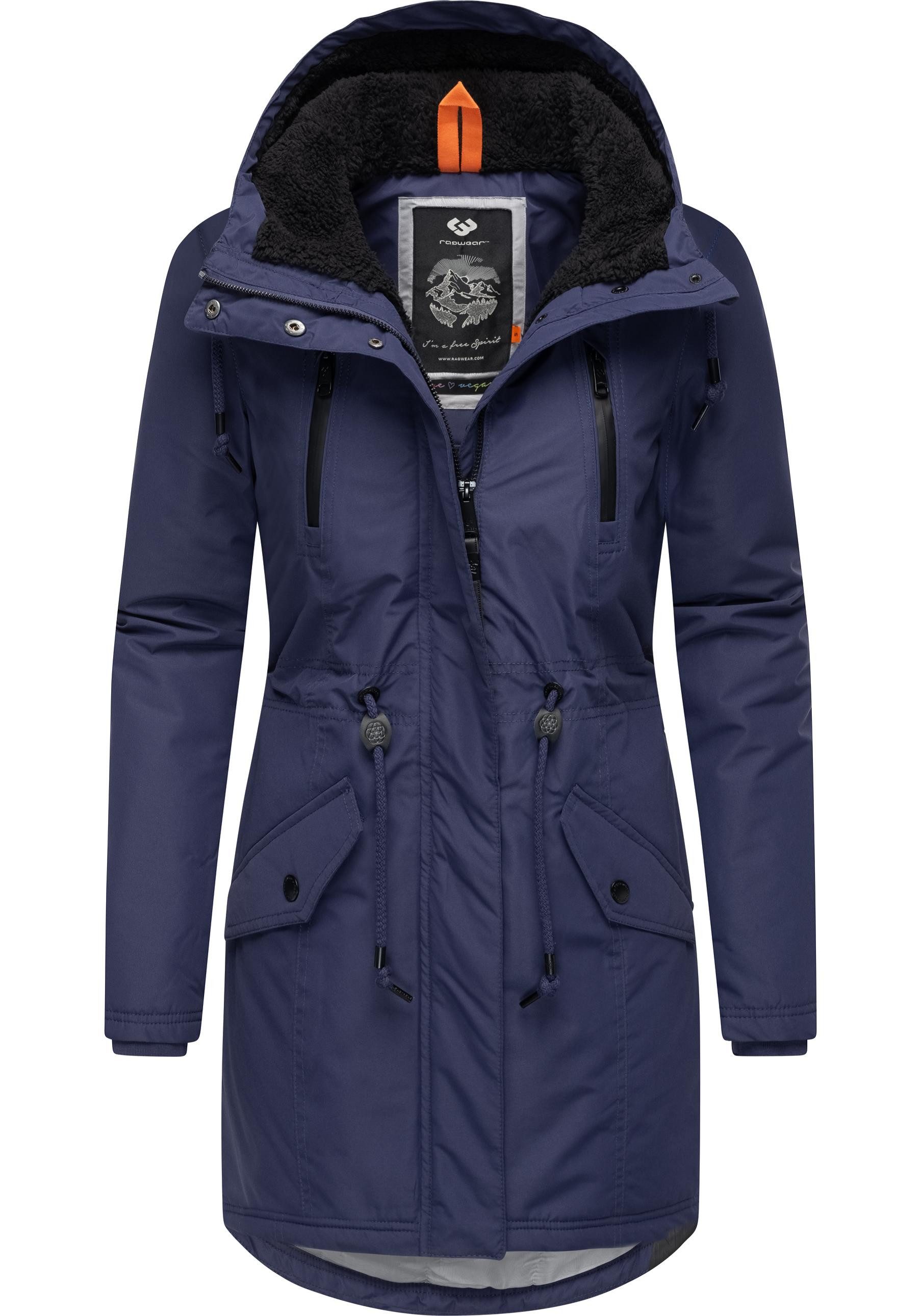 Ragwear Wintermantel Elsien wasserdichter Winterparka mit Teddyfell-Futter