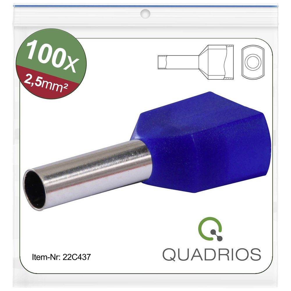 Quadrios Aderendhülsen Quadrios 22C437 Zwillings-Aderendhülse 2.5 mm² Teilisoliert Blau 1 Set, 22C437