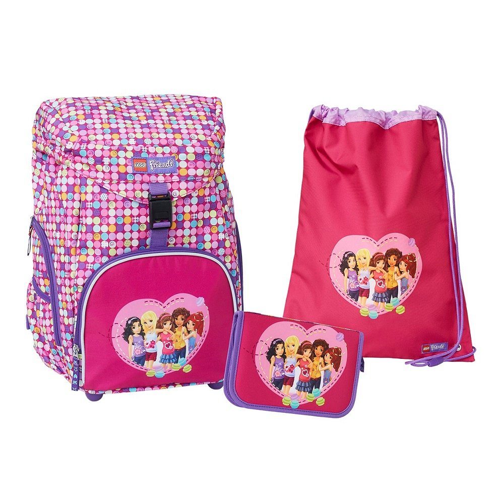 LEGO® Schulranzen Outbag (Set, inkl. gefülltem Federmäppchen und Turn-/Sportbeutel), Lego Friends Confetti Pink Violett bunte Punkte