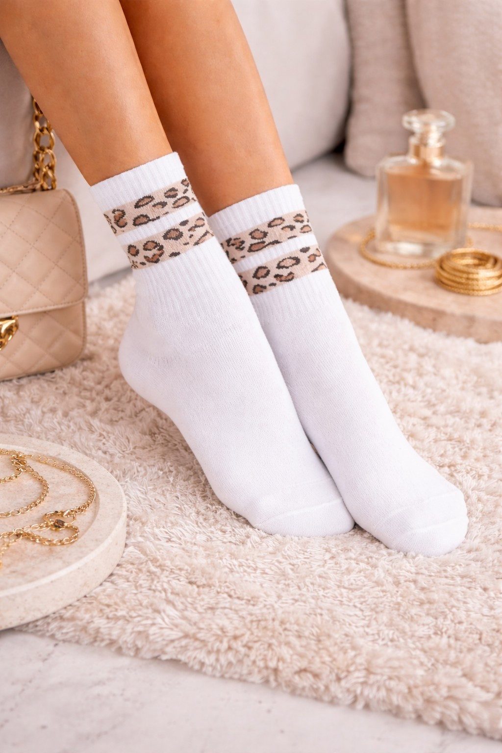 Lycille Langsocken 1 Paar moderne Langsocken 37/41 aus Baumwolle mit Tiermuster-Streifen