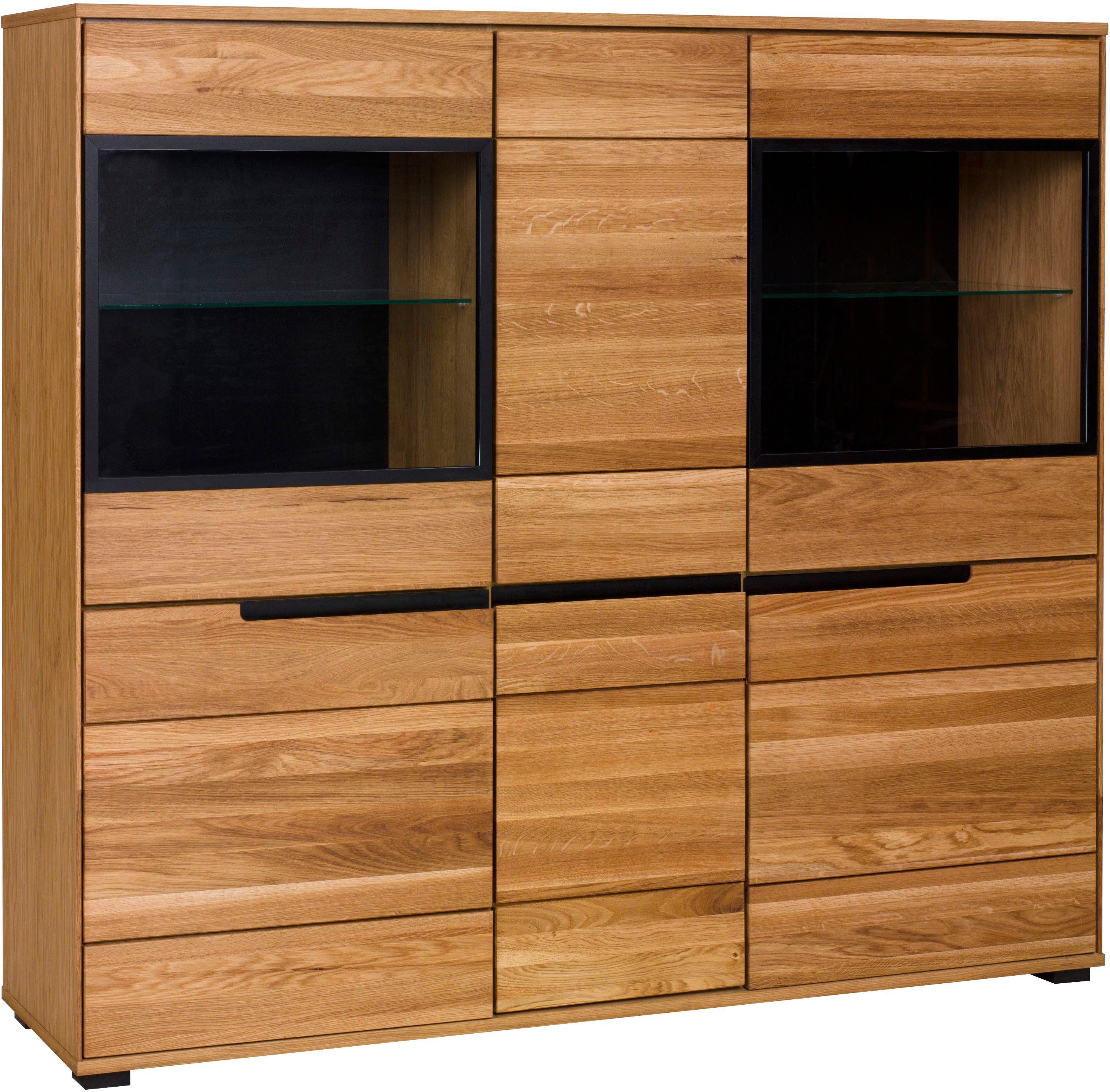 Home affaire Highboard, Aluglastüren in Schwarz, Türen mit dampfer, dunklen Innenrückseite