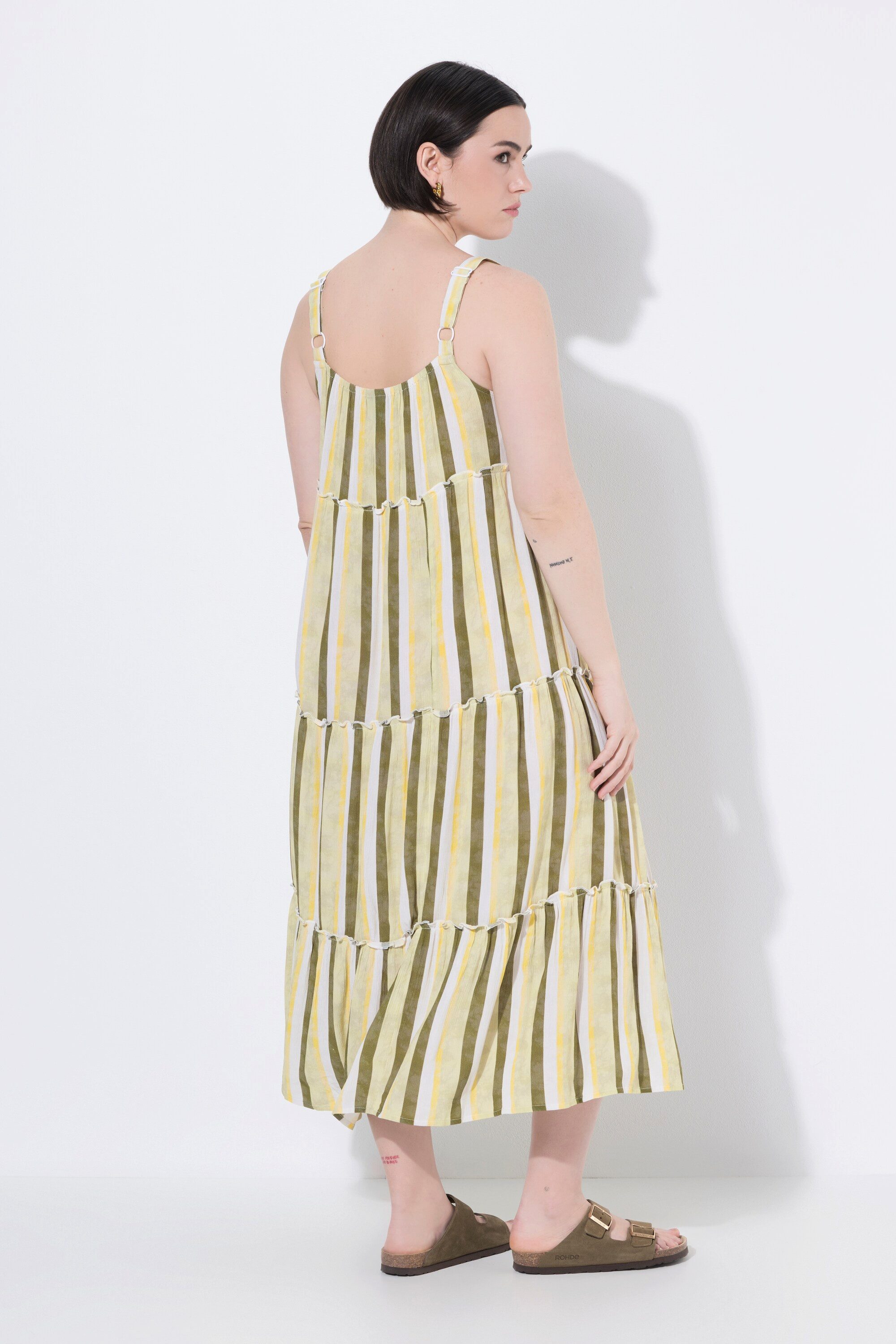 Ulla Popken Midikleid Midi-Trägerkleid Streifen A-Linie ärmellos