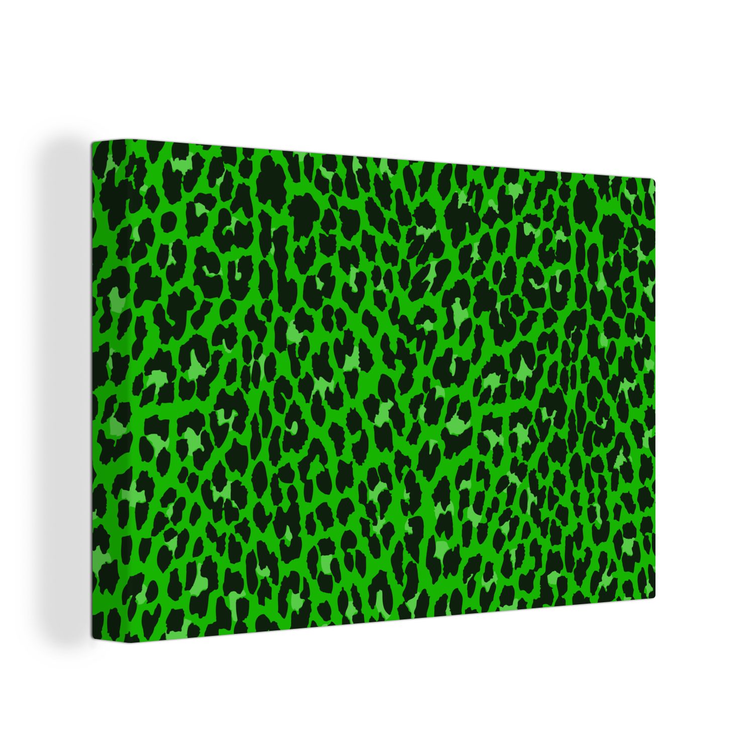 OneMillionCanvasses® Leinwandbild Panther Druck - Grün - Design, (1 St), Wandbild Leinwandbilder, Aufhängefertig, Wanddeko, 30x20 cm