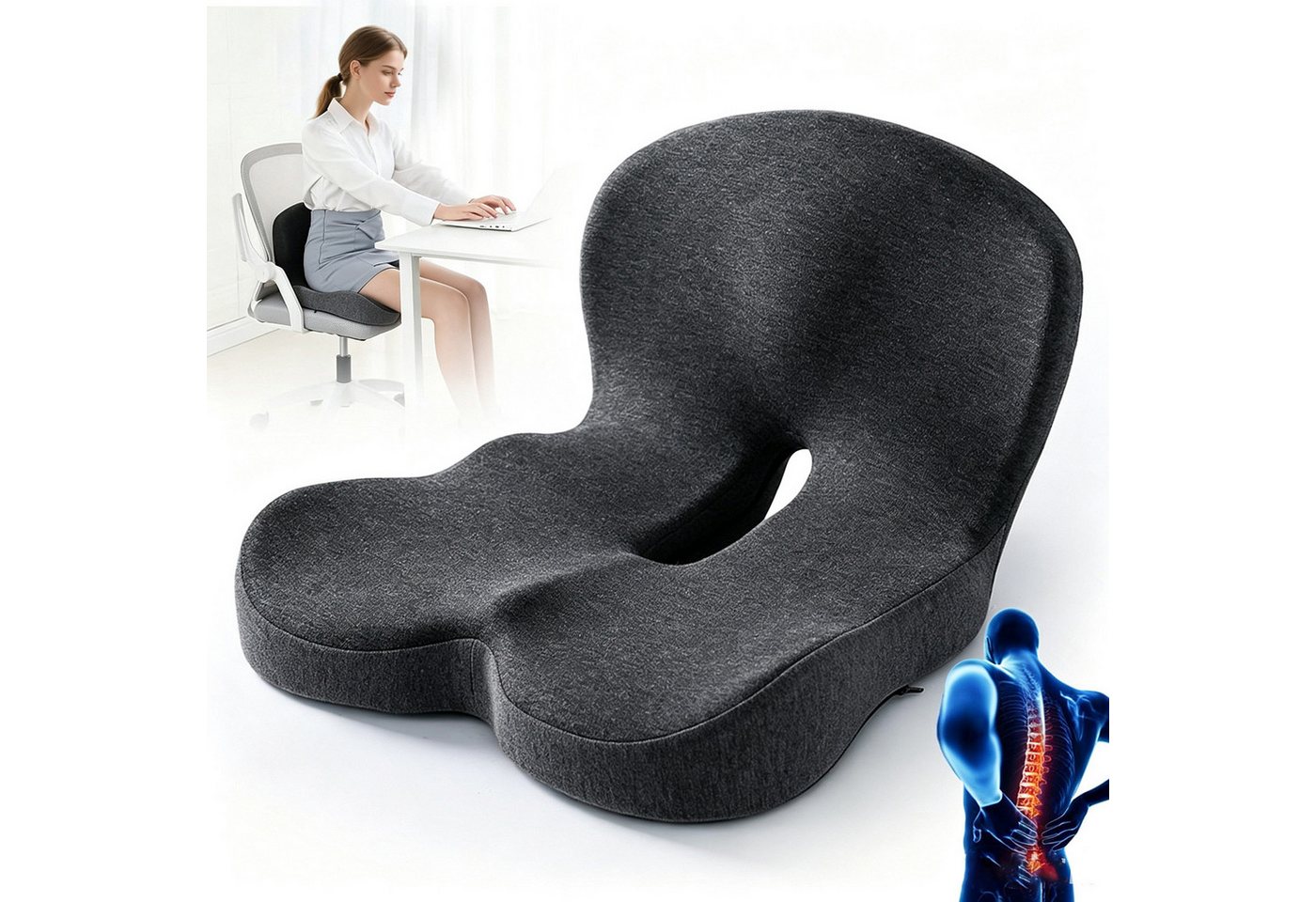ibettertec Sitzkissen Hämorrhoiden Sitzkissen Orthopädisch für Hämorrhoiden Eisseide Gewebe, Ergonomisches Sitzring Memory Foam Kissen für Bürostuhl Auto Rollstuhl