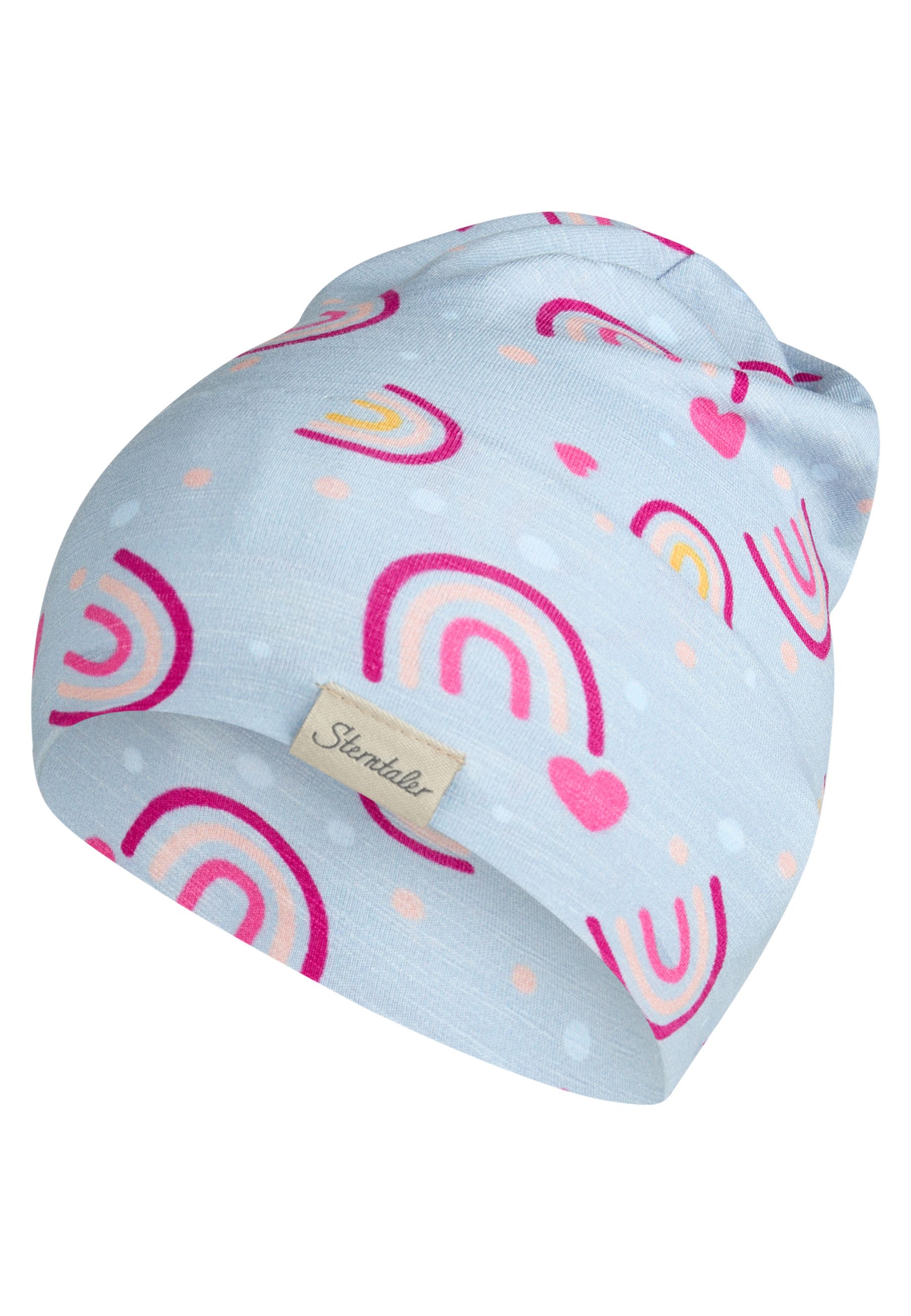 Sterntaler® Beanie UV-Schutz 50+ Beanie Regenbogen (1-St) Beanie aus Flammgarn-Jersey mit Regenbögen, zwei Tragevarianten