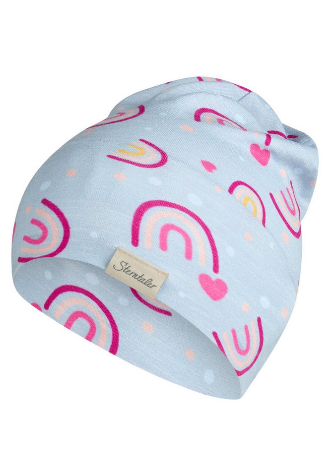 Sterntaler® Beanie UV-Schutz 50+ Beanie Regenbogen (1-St) Beanie aus Flammgarn-Jersey mit Regenbögen, zwei Tragevarianten