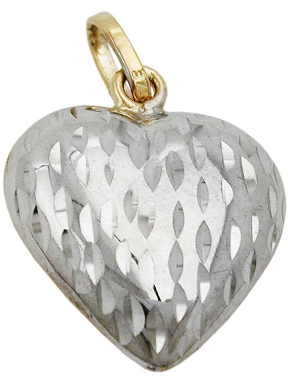 diamantiert GOLD Herz Herzanhänger Gallay (Anhänger, 9Kt 1-tlg) Anhänger14x13mm bicolor