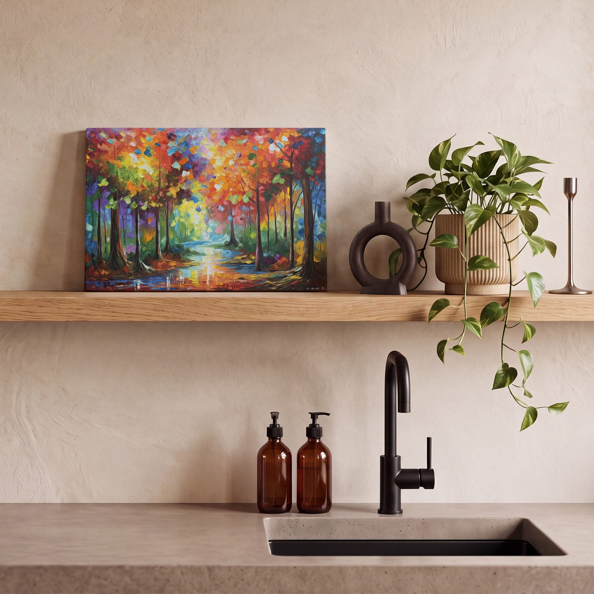 OneMillionCanvasses® Leinwandbild Landschaft - Wald - Farben - Natur, Fotodruck (1 St), Leinwand Bilder Klein, Wand Dekoration Aesthetic 30x20 cm – Bild 5 von 5