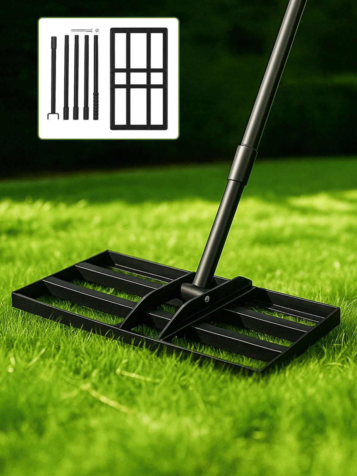 Youyijia Rasenrechen Rasennivellierrechen mit Stiel, Lawn Leveling Rake für Garten