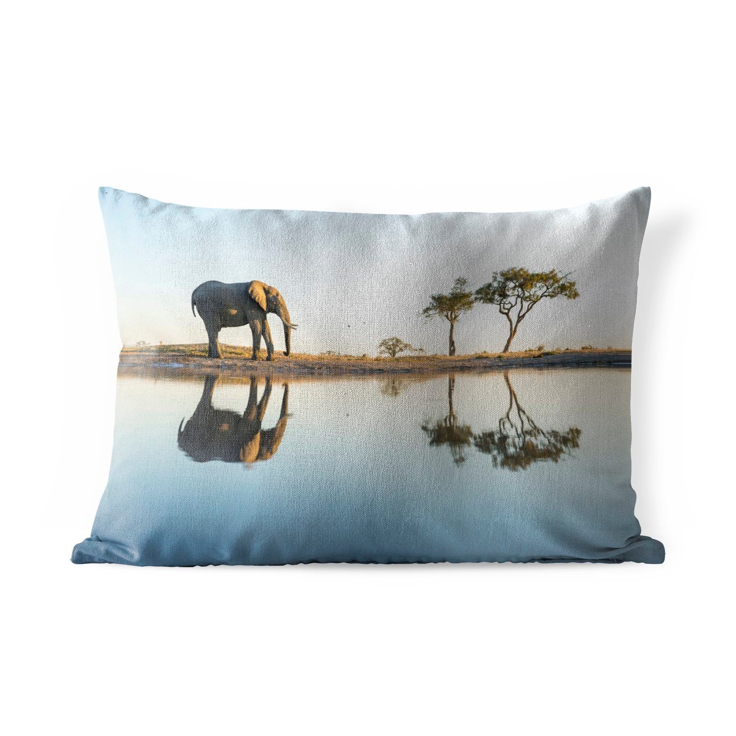 MuchoWow Dekokissen Elefant - Kissenhülle Dekokissenbezug, Natur, Wasser - Bäume - Outdoor-Dekorationskissen, - Polyester, Tiere