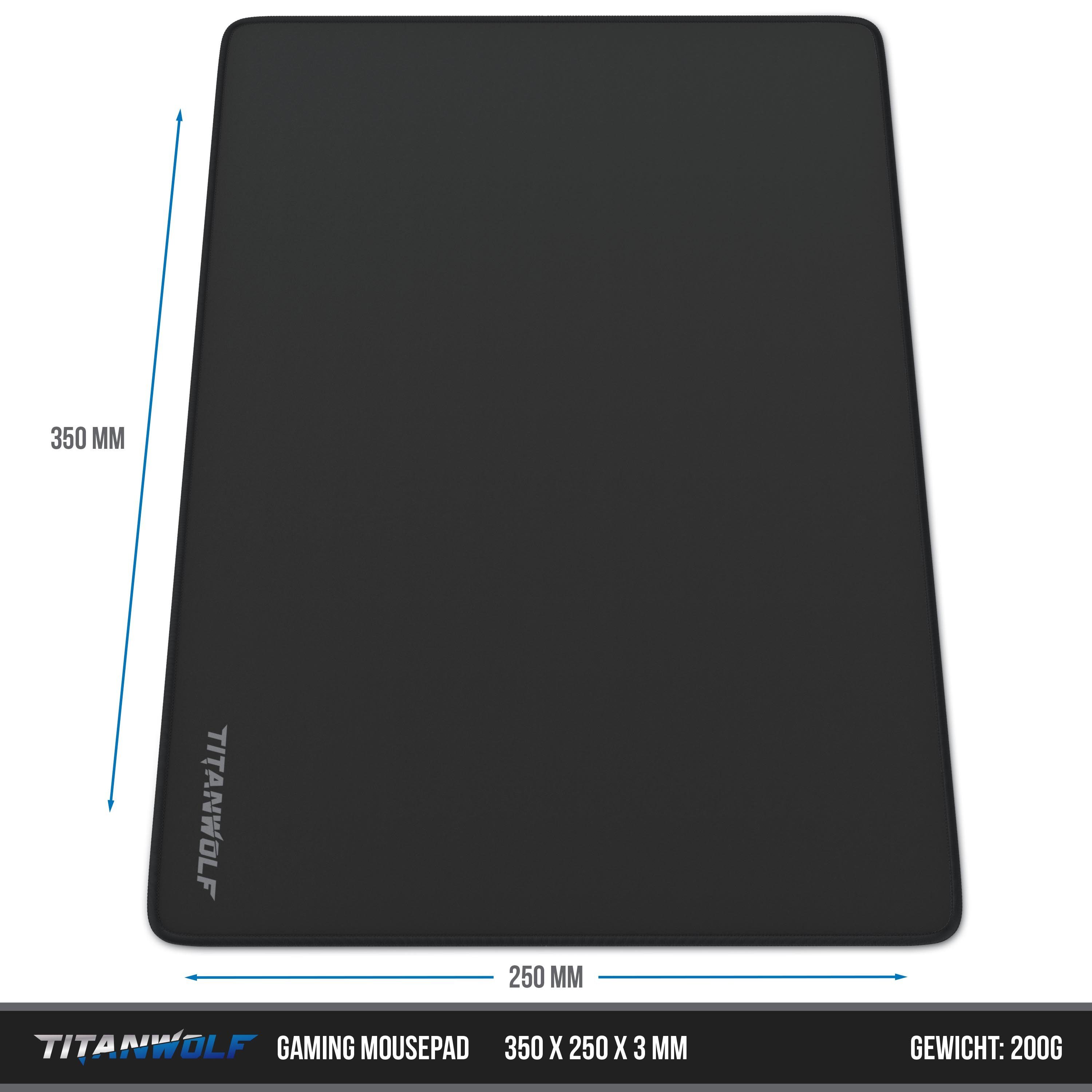 Titanwolf Gaming Mauspad Speed Mousepad 350 x 250 x 3 mm, Tischunterlage, strapazierfähig, rutschfest, abwaschbar, Geschwindigkeit & Präzision, schwarz