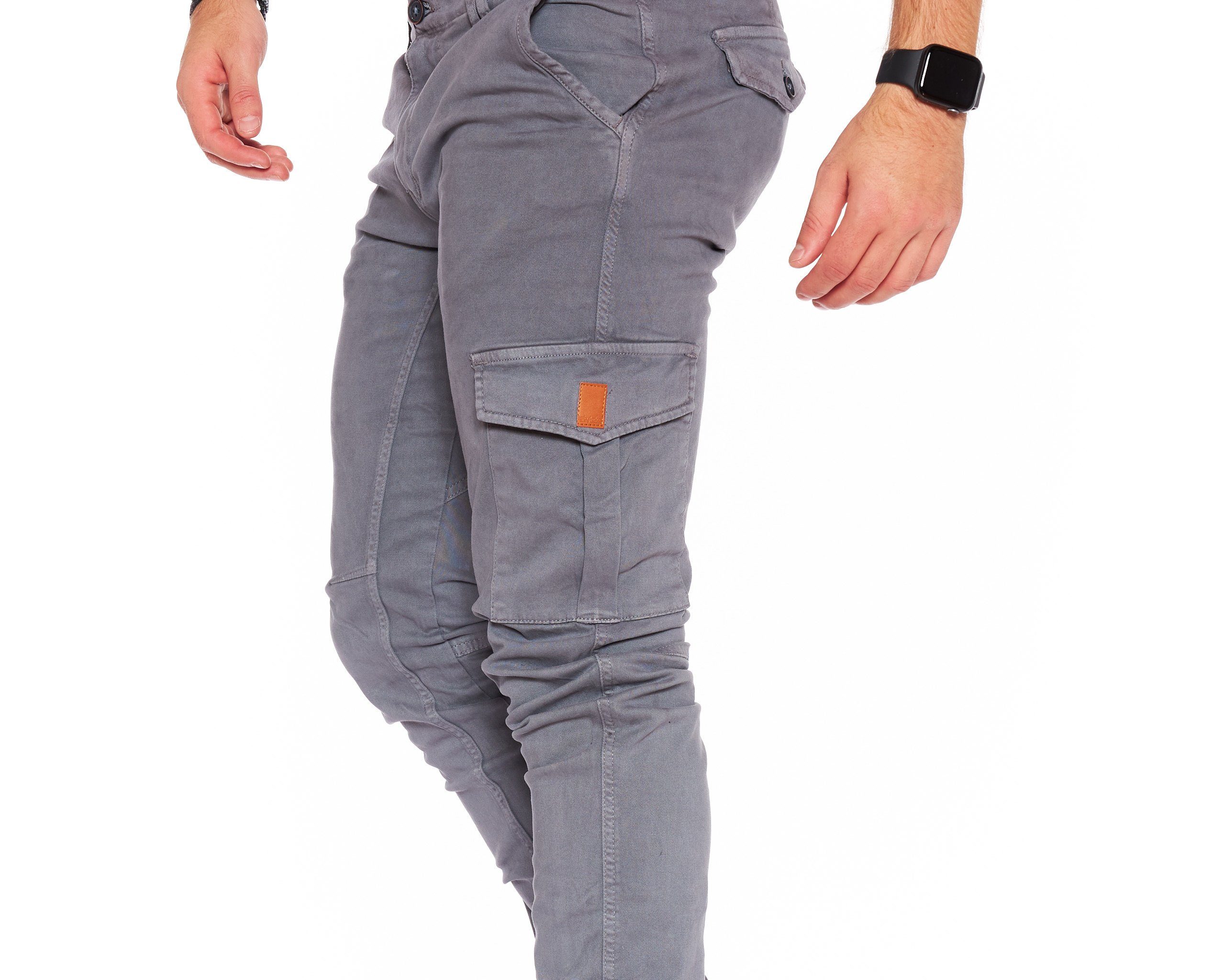 8001 Cargohose Hose Cargohose männer Chino Herren Chinohose Styleko Cargohose Grey-Gürtelbund Styleko