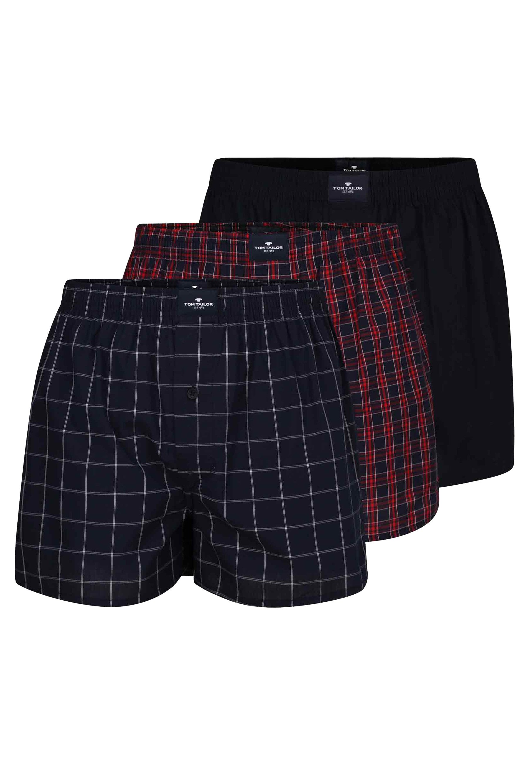 TOM TAILOR Boxershorts TOM TAILOR Herren Boxershort rot kariert 3er Pack (3-St)