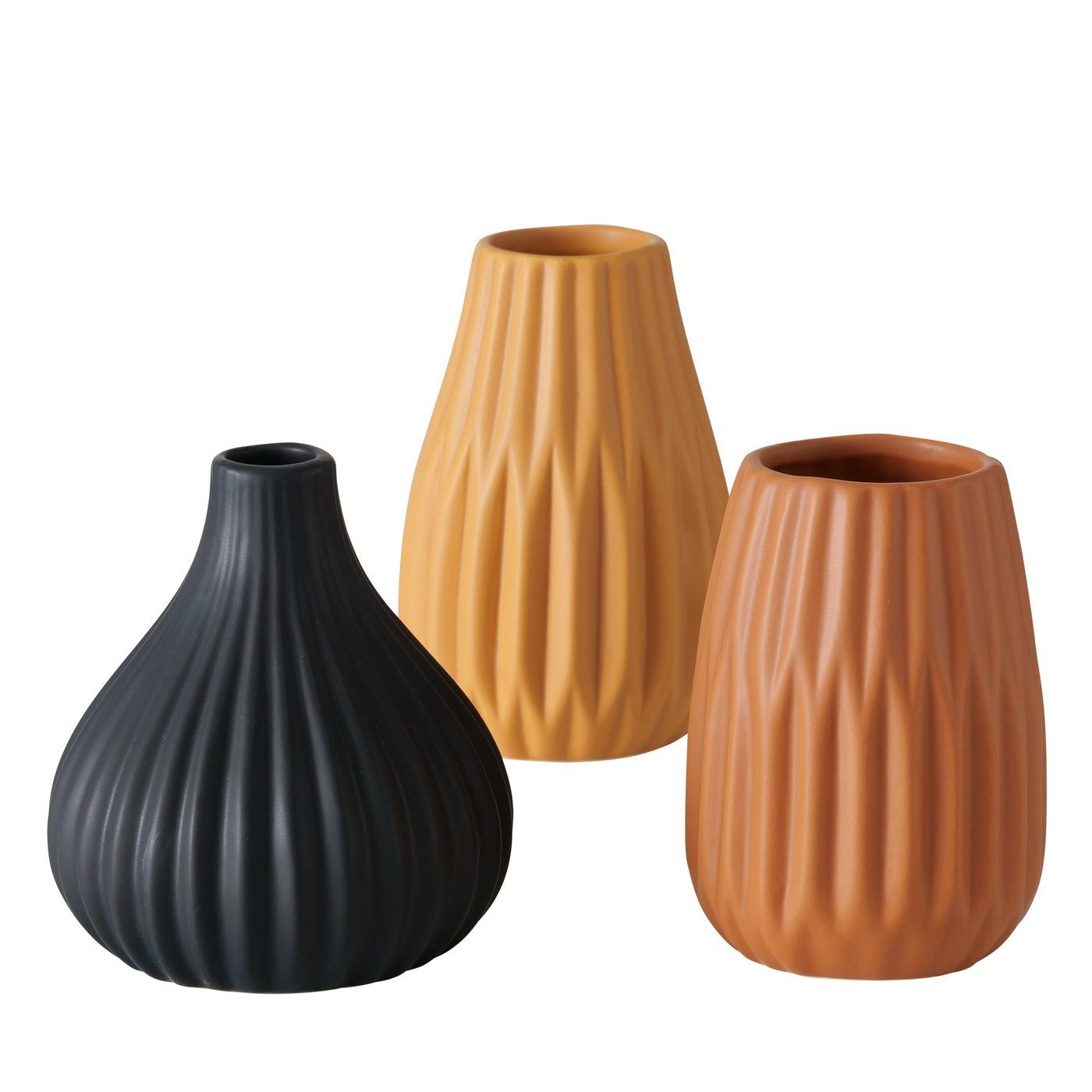 BOLTZE GRUPPE GmbH BOLTZE Dekovase Blumenvase aus Keramik im 3er Set Mattes Design - Schwarz Braun