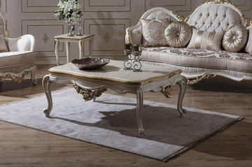 Casa Padrino Couchtisch Luxus Barock Couchtisch Weiß / Gold 130 x 90 x H. 47 cm - Prunkvoller Massivholz Wohnzimmertisch im Barockstil - Barock Möbel