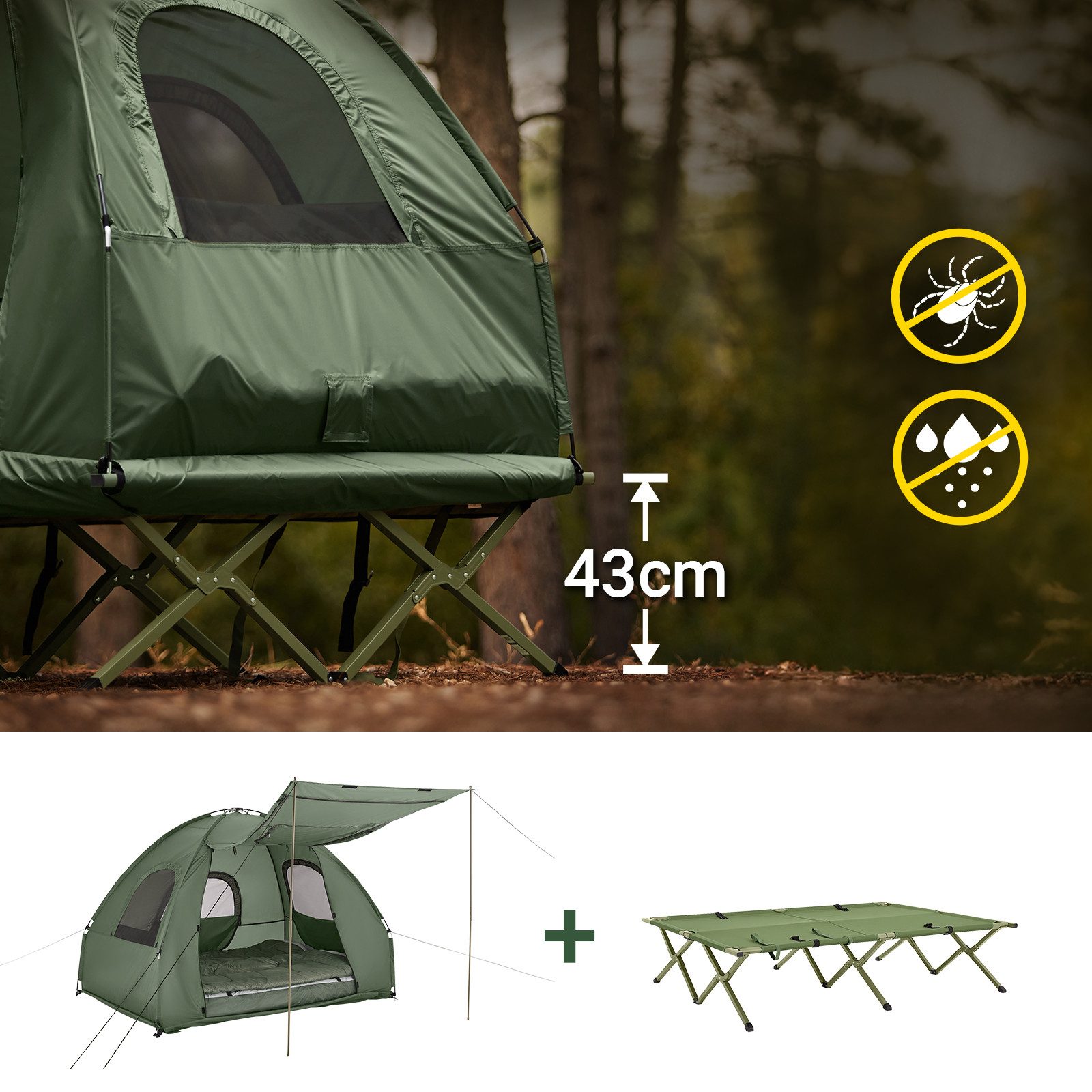 SoBuy Feldbett OGS61, 2-Personen-Campingzelt Etagenbett-Doppelzelt mit Tragetasche Feldbett mit Zelt Schlafsack Wurfzelt 2 Person 4in1-Zelt Campingliege