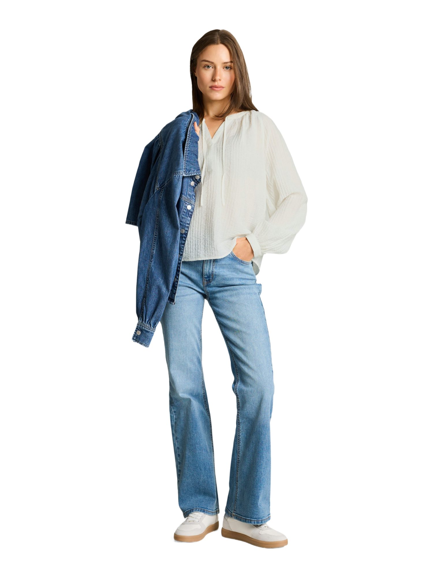 TOM TAILOR Kurzarmbluse H weiß,Casual,Viskose,Unifarben,Rundhals,Lang,Casual Fit