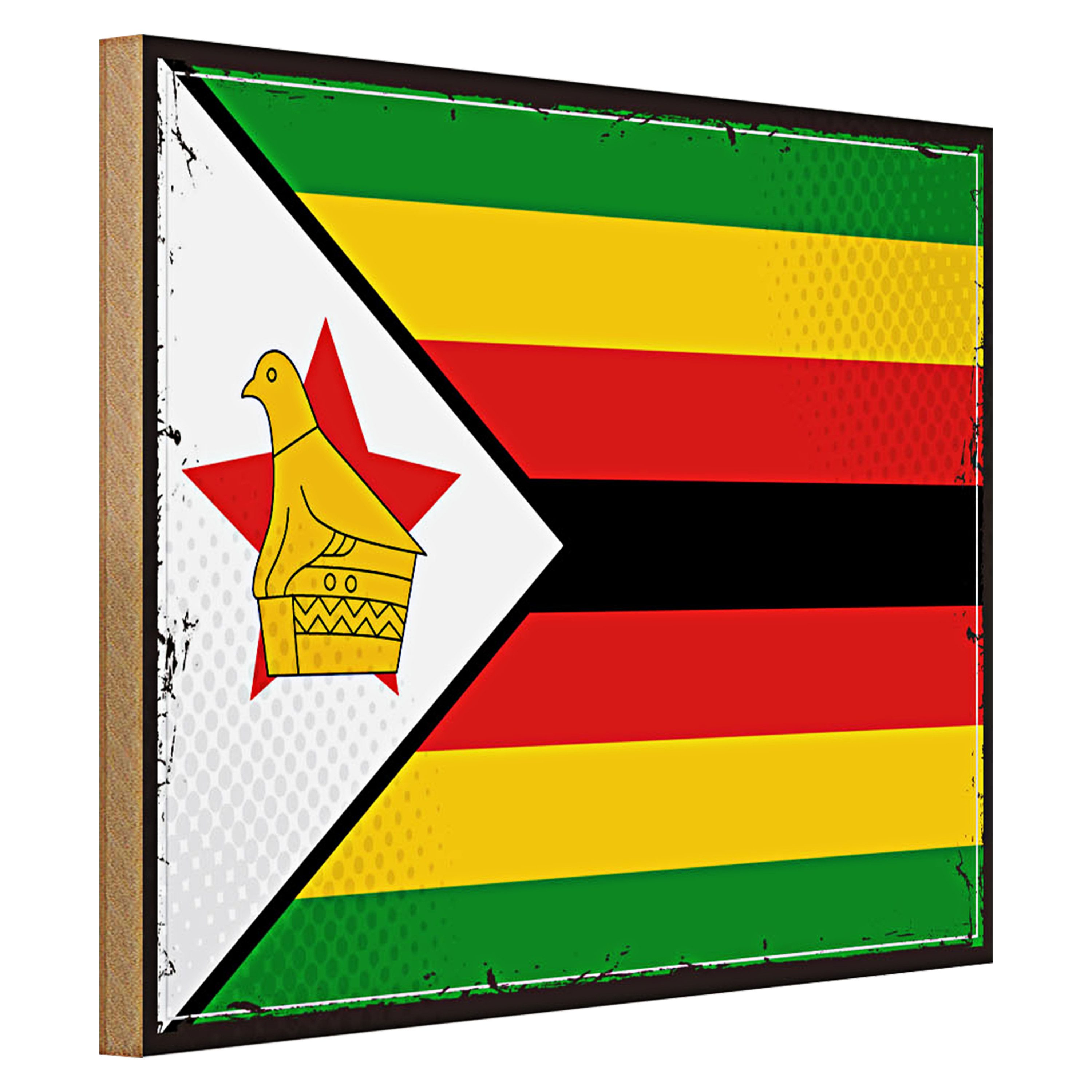 Roomando Holzbild Flagge Simbabwe 40x30cm Retro Flag of Zimbabwe
