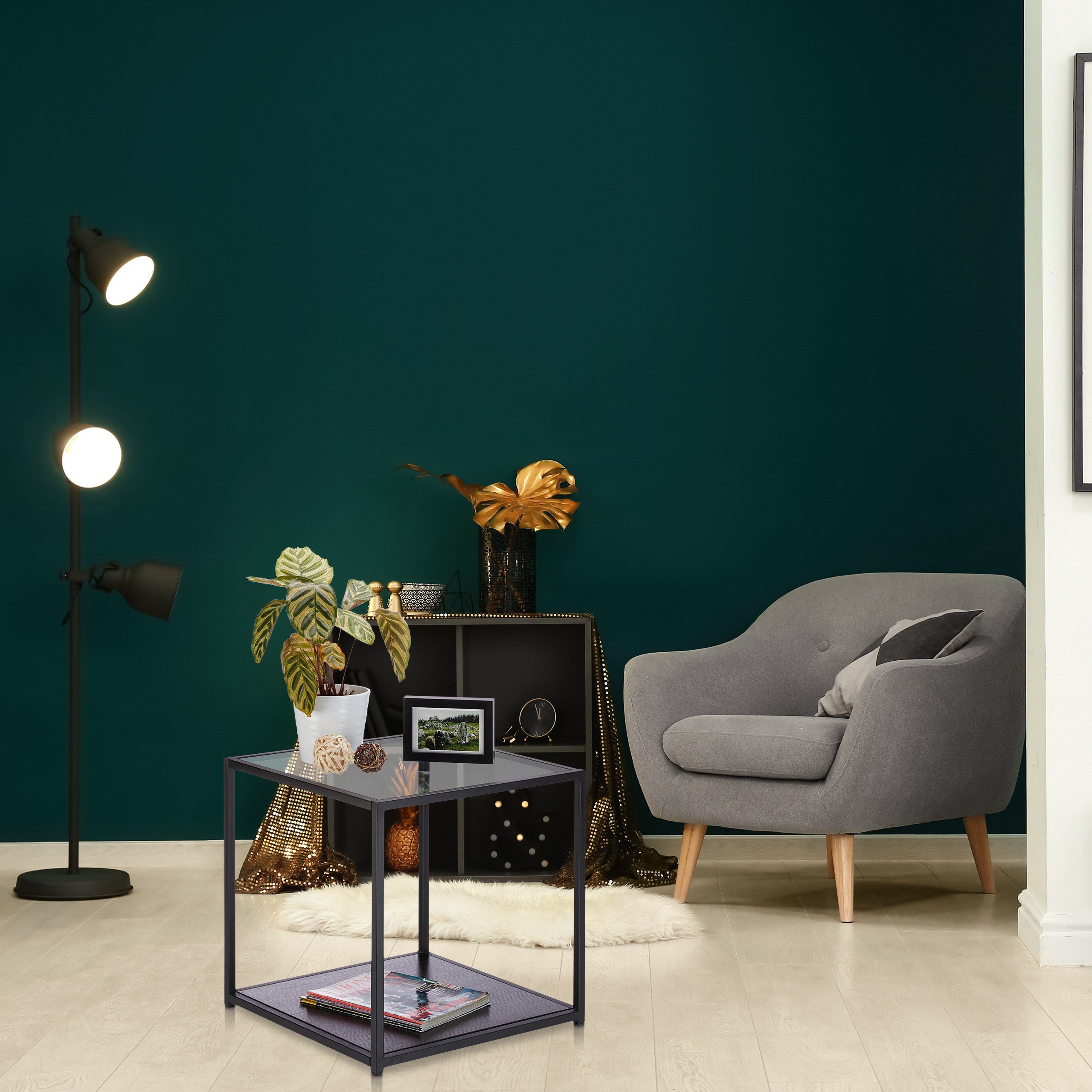 relaxdays Beistelltisch Glas mit 2 Ablage günstig online kaufen