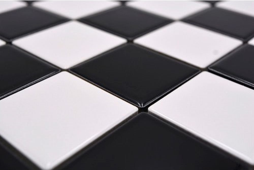 Mosani Mosaikfliesen Keramik Mosaik Fliese Fliesenspiegel Schachbrett schwarz weiß glänzend