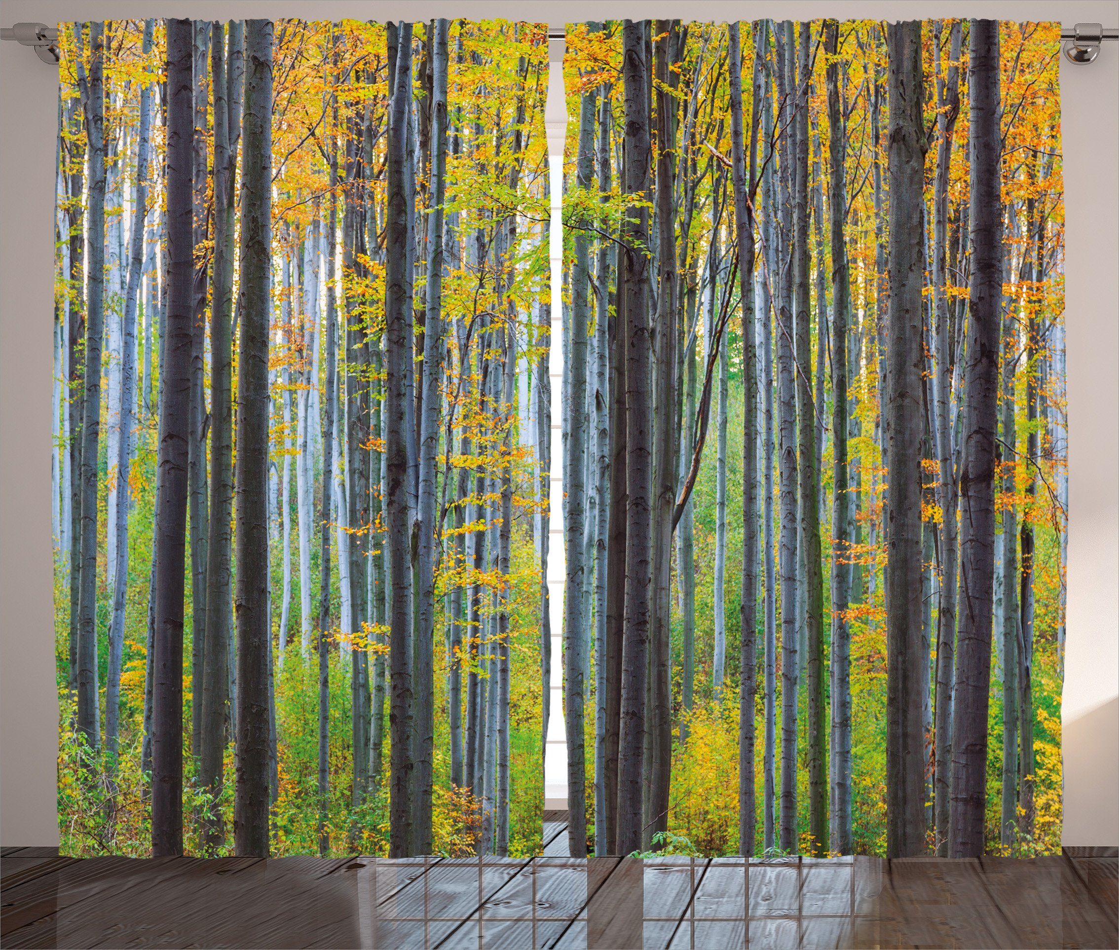Gardine Schlafzimmer Kräuselband Vorhang mit Fallen Haken, Buchenwald Herbstsaison und Schlaufen Abakuhaus