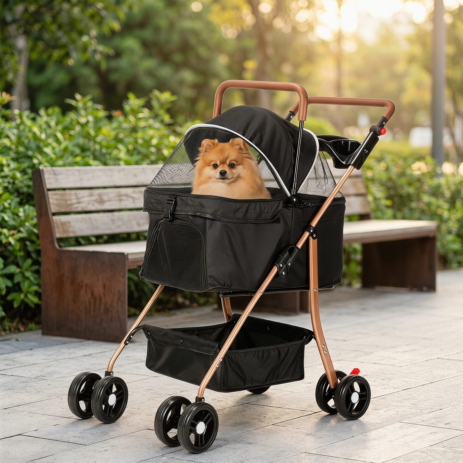oyajia Hundebuggy Hundewagen Haustiere Buggy für Hunde / Katzen 4 Rädern,klappbar, (Haustier- & Katzenbuggy faltbar & klappbar mit Netzfenster), Ideal für Reisen,Spaziergänge und Tierarztbesuche,mit Becherhalter