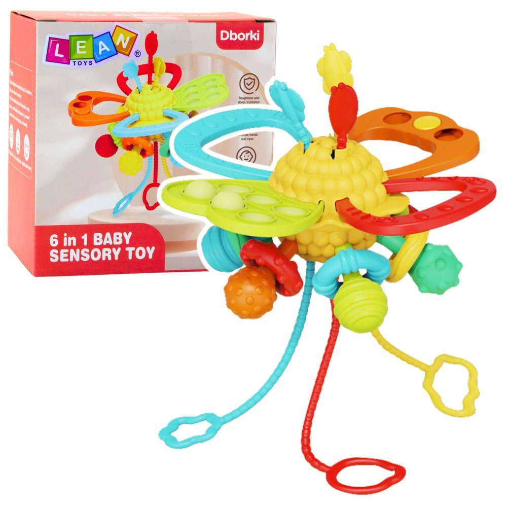Wisam Lernspielzeug 6-in-1 Sensorisches Spielzeug Beißring Pull Strings Pop-It Bunt