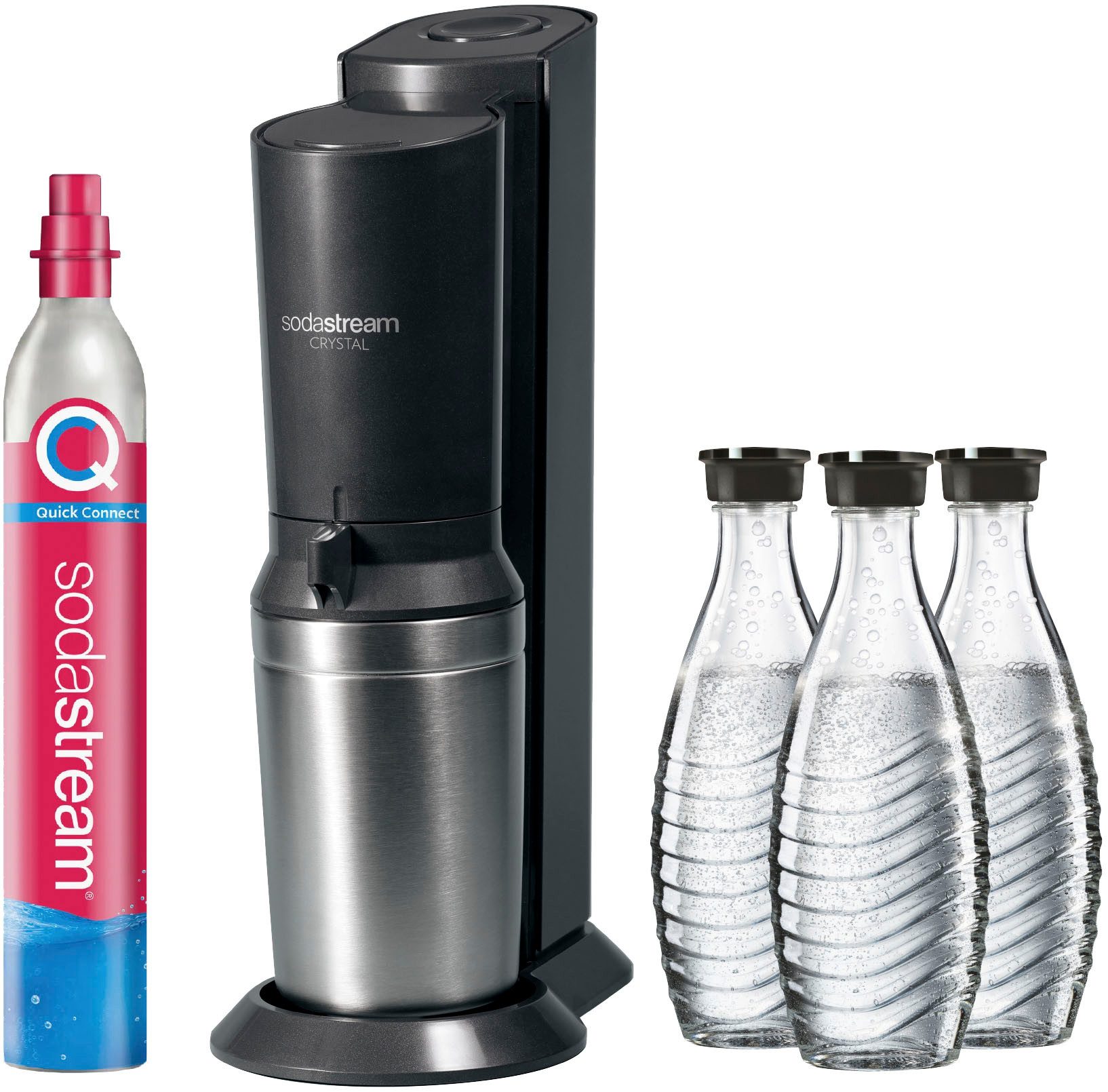 SodaStream Wassersprudler Crystal 3.0 - Vorteilspack, (Set, 5-tlg), mit Quick Connect CO2-Zylinder und 3x Glaskaraffe 0,7 L