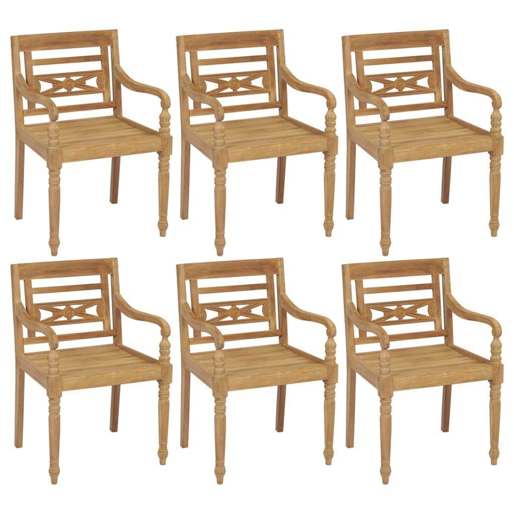 furnicato Gartenstuhl Batavia-Stühle mit Stk. Massivholz Kissen 6 Teak