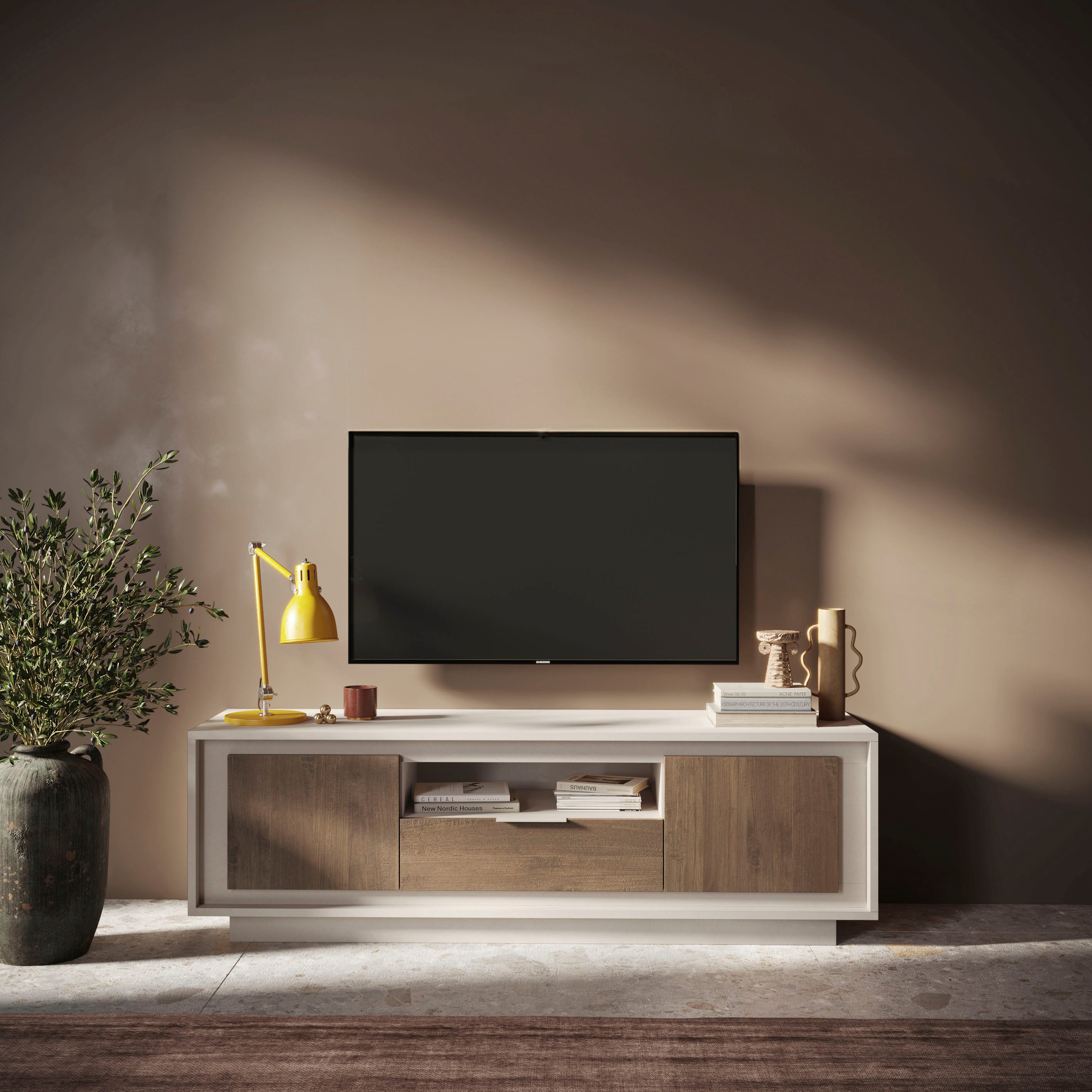 Home affaire Lowboard Sky, B/T 180/50 cm, TV-Schrank/Medienboard, 2 Türen, 1 Schubkasten, Softclosing, Korpus & Front 22 mm stark, Rahmen-Optik, Metallgriff