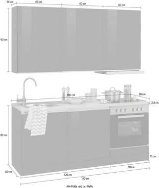 HELD MÖBEL Küchenzeile Ohio, mit E-Geräten, Breite 180 cm