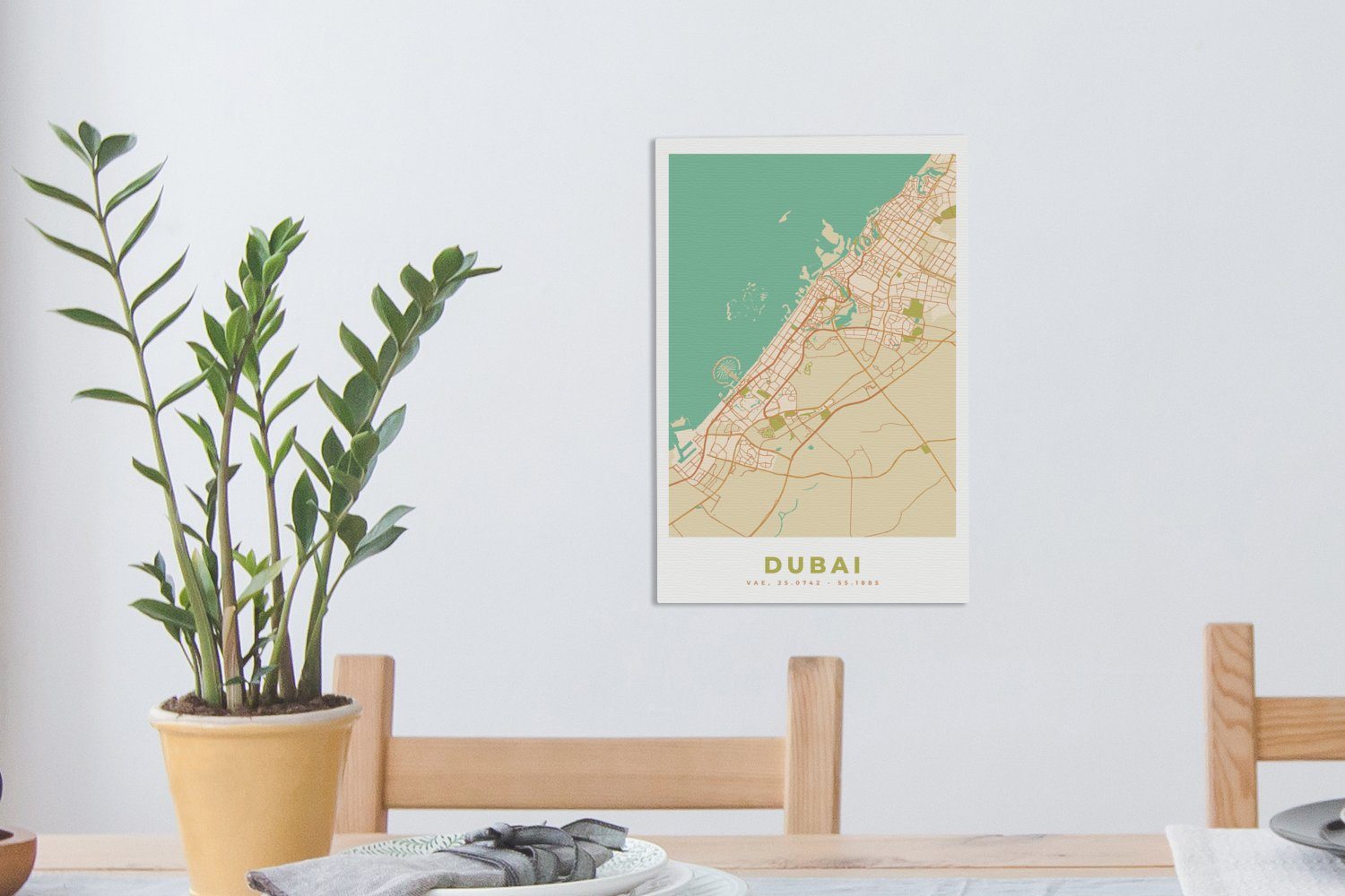 OneMillionCanvasses® Leinwandbild cm - inkl. Vintage Karte, St), Dubai fertig - Zackenaufhänger, - Stadtplan Leinwandbild (1 Gemälde, 20x30 bespannt
