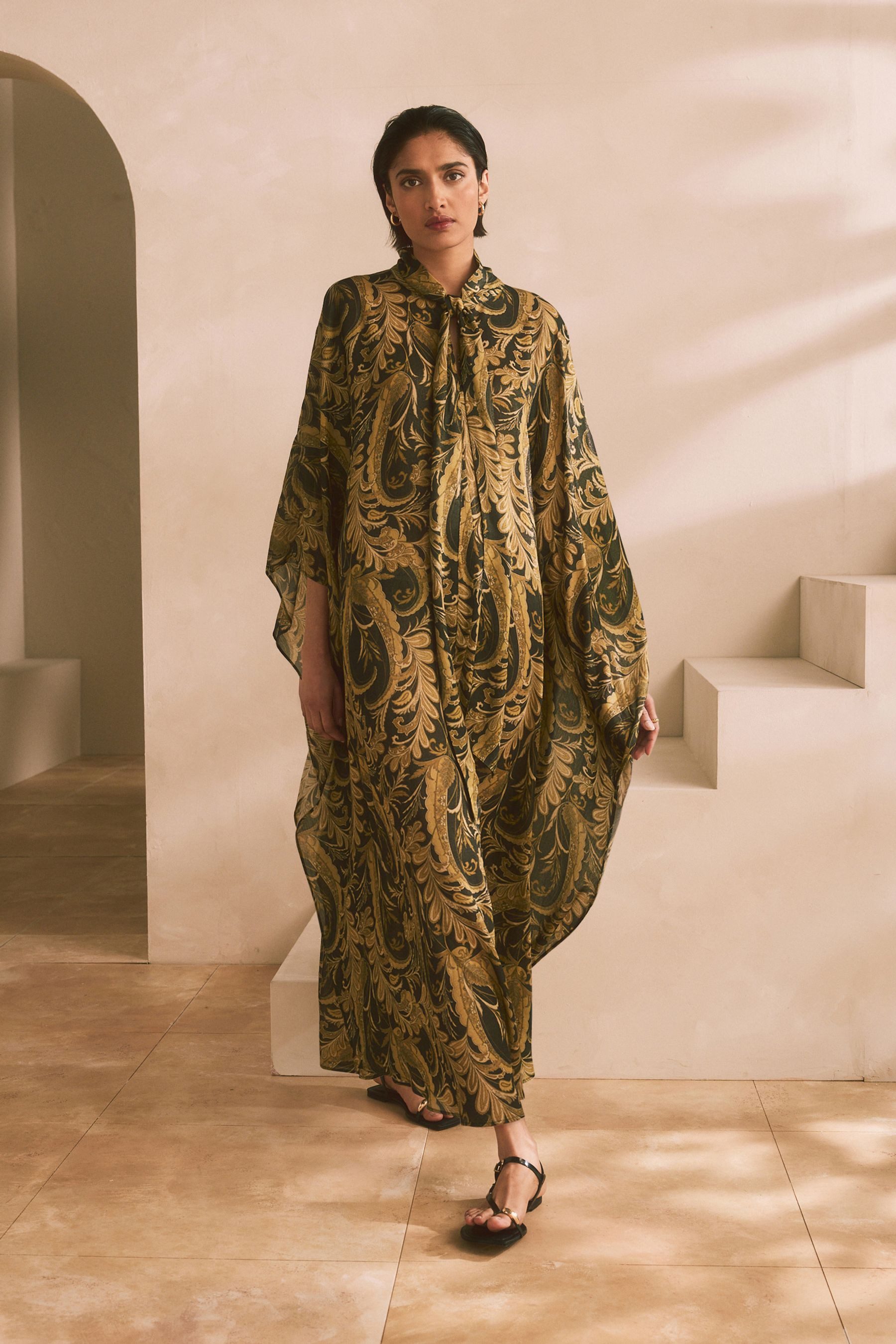 Next Maxi Dress Festive maxi dress with V-neck, kaftan look (1-piece)