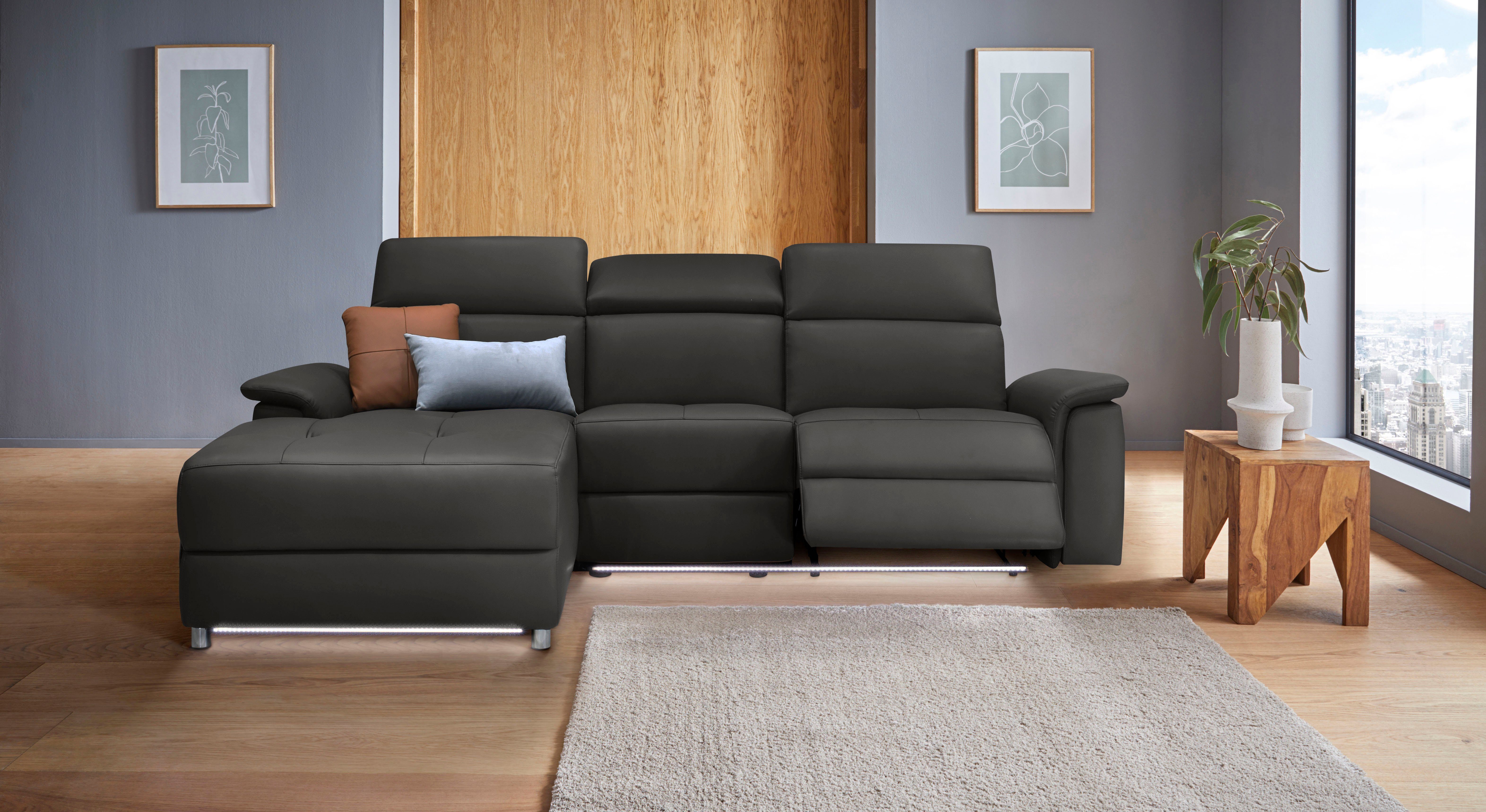 OTTO home Ecksofa Pareli, L-Form, 259cm,m. Recamiere, Echtleder, Kunstleder, Webstoff, man. o. elektr. Relaxfunktion, USB/Kopfteilverstellg u. LED