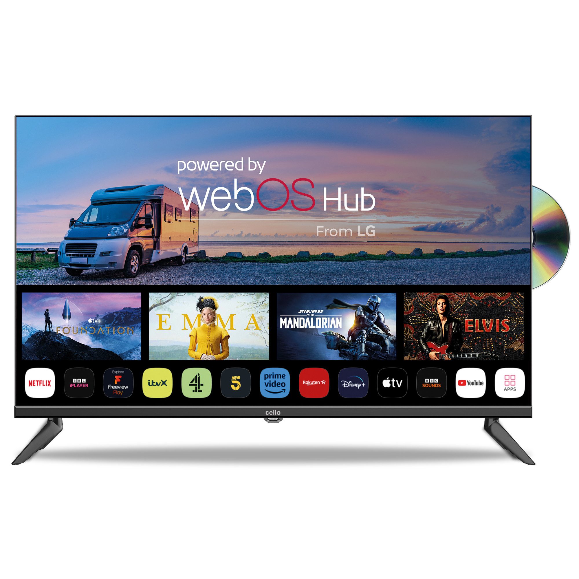 Cello 32 Zoll Camping 12V Smart WebOS Traveller mit DVD-Player LED-Fernseher (81,28 cm/32 Zoll, HD-Ready, Smart-TV)