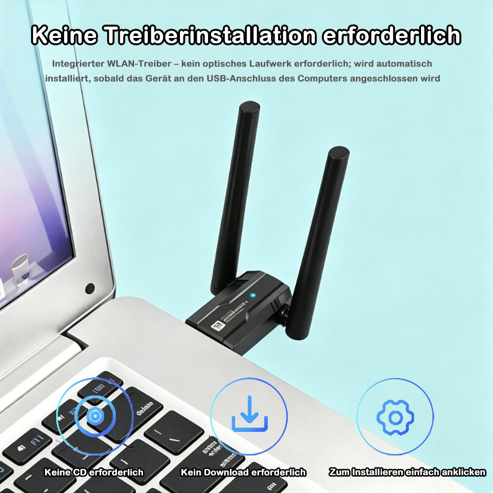 AFKSMILE WLAN-Stick WiFi 6 AX900-Adapter, unterstützt Bluetooth 5.4, Dualband-WLAN-Karte, Geeignet für Desktop-PCs und Laptops, Unterstützt Windows 11/10/7 – Bild 5 von 5