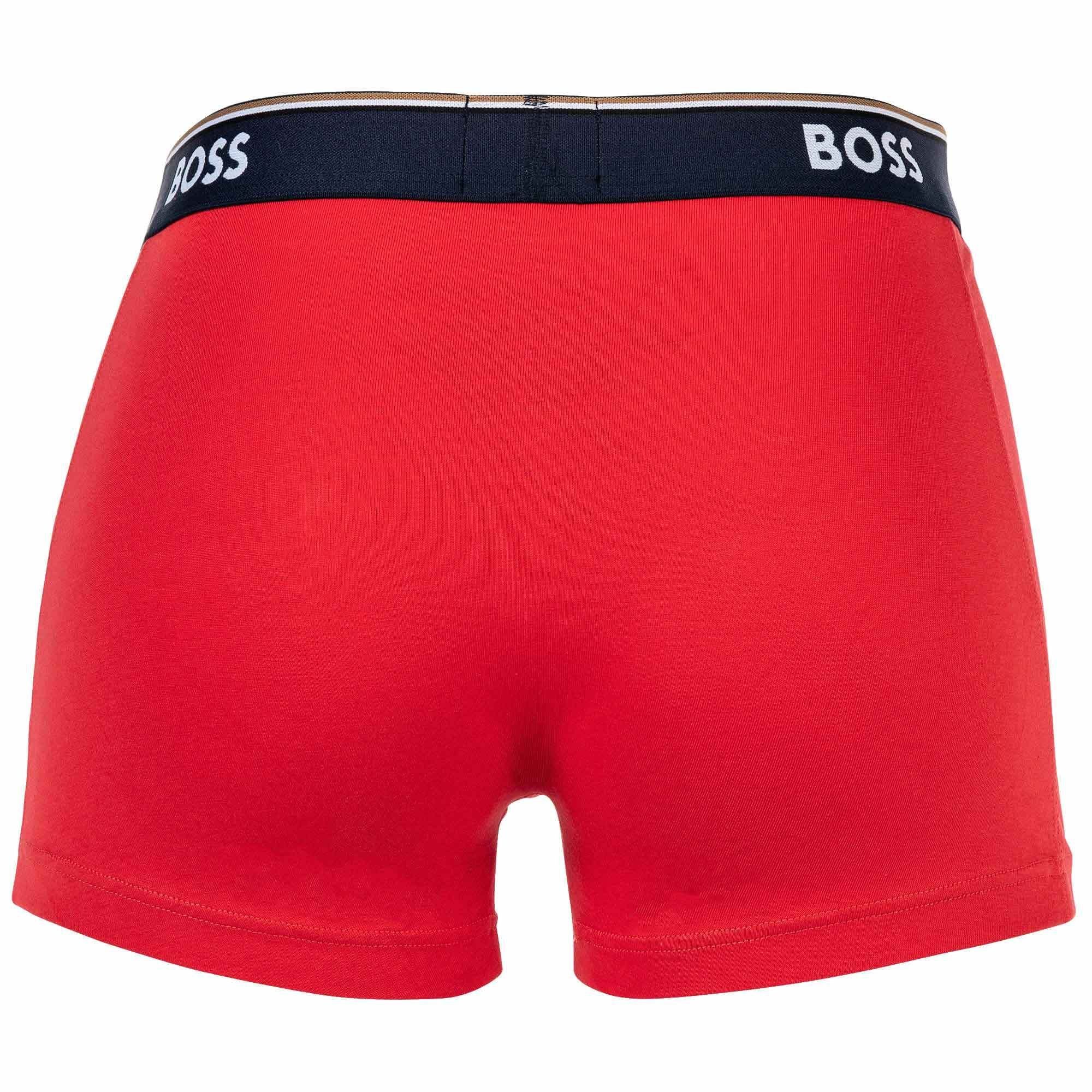 BOSS Boxer Herren Power, Rot/Dunkelblau/Olive 3er Pack - Trunks, Unterwäsche